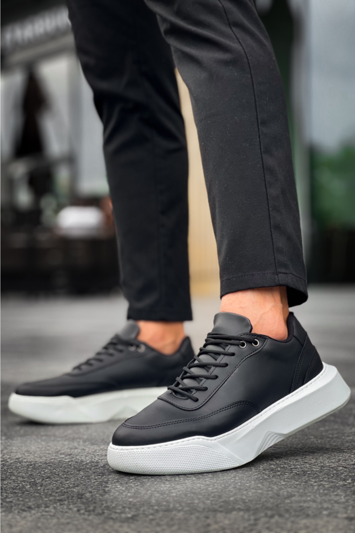 Bağcıklı Erkek Spor Ayakkabı SİYAH (BEYAZ TABAN) - Görsel 4