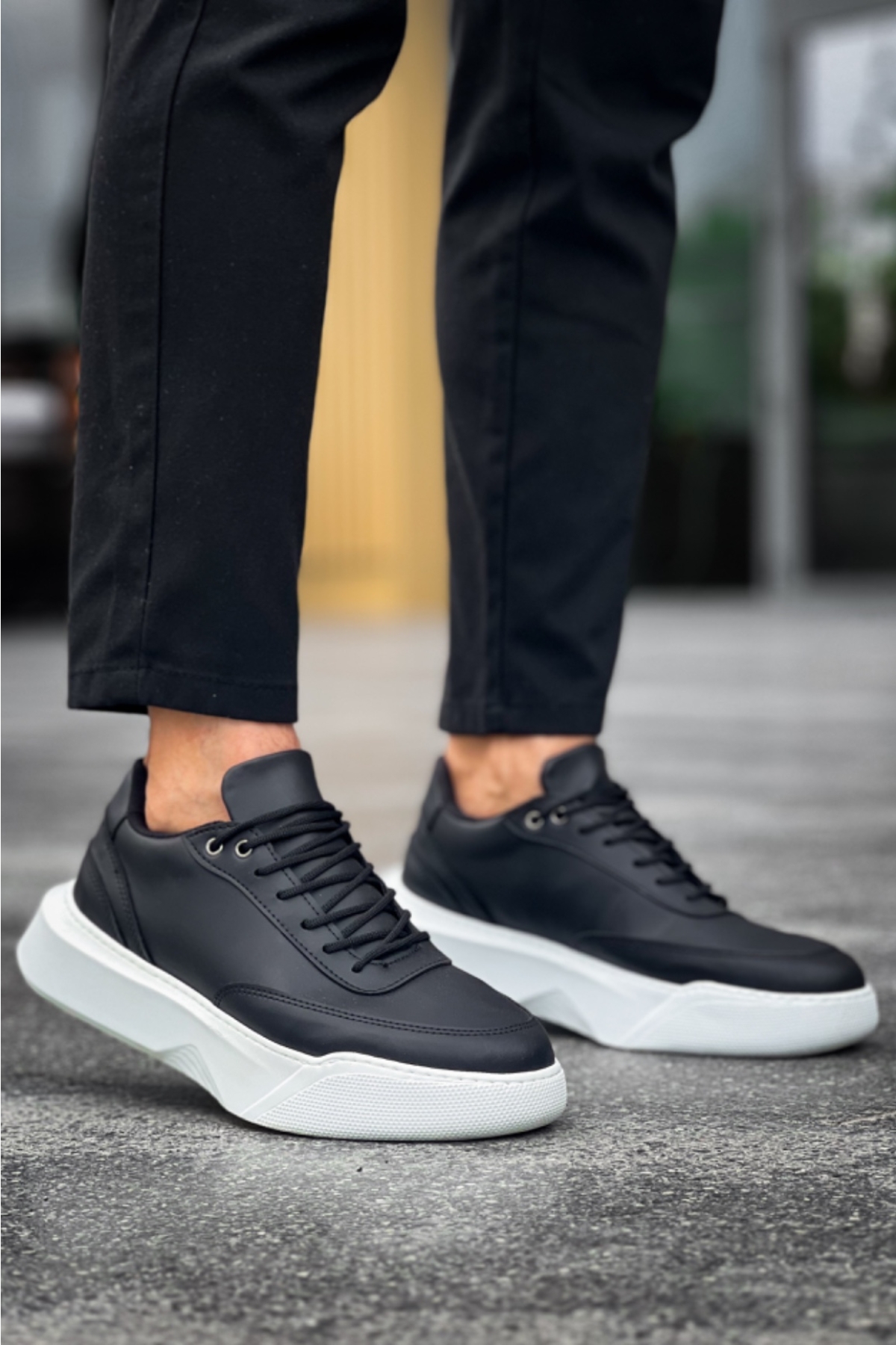 Bağcıklı Erkek Spor Ayakkabı SİYAH (BEYAZ TABAN) - Görsel 5