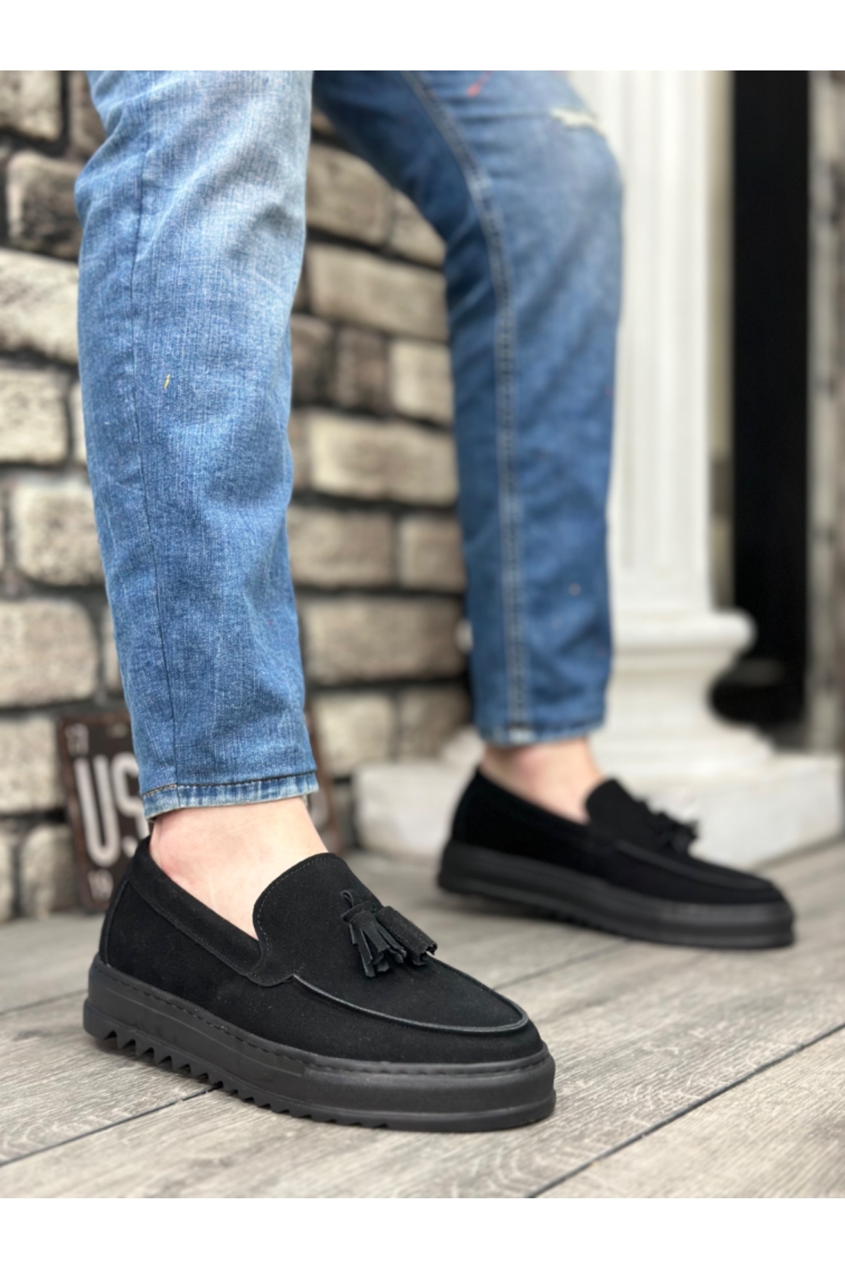 Bağcıksız Püsküllü Erkek Ayakkabı SİYAH SÜET (SİYAH TABAN) - Görsel 2