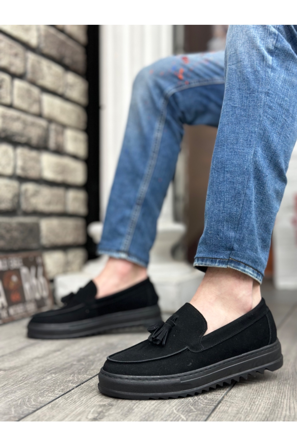 Bağcıksız Püsküllü Erkek Ayakkabı SİYAH SÜET (SİYAH TABAN) - Görsel 3