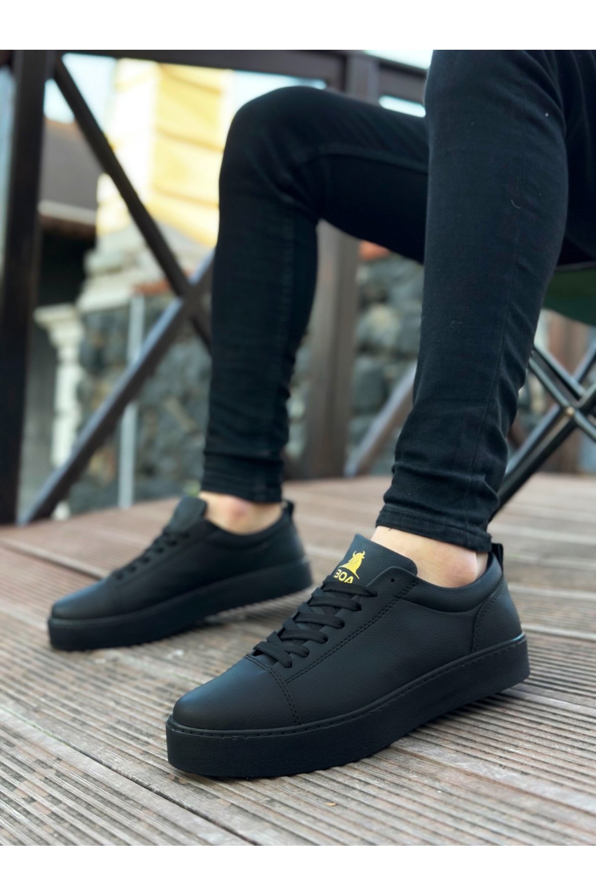 Bağcıklı Erkek Spor Ayakkabı SİYAH (SİYAH TABAN) - Görsel 3