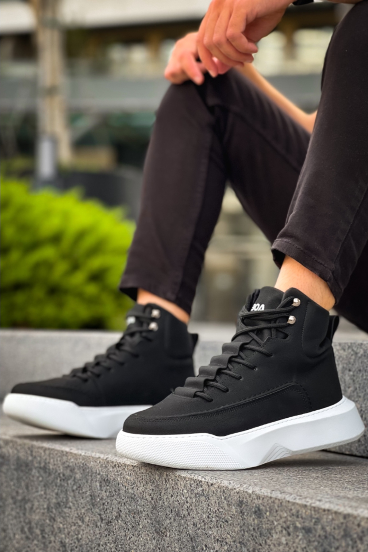Bağcıklı Erkek Spor Bot SİYAH (BEYAZ TABAN) - Görsel 2