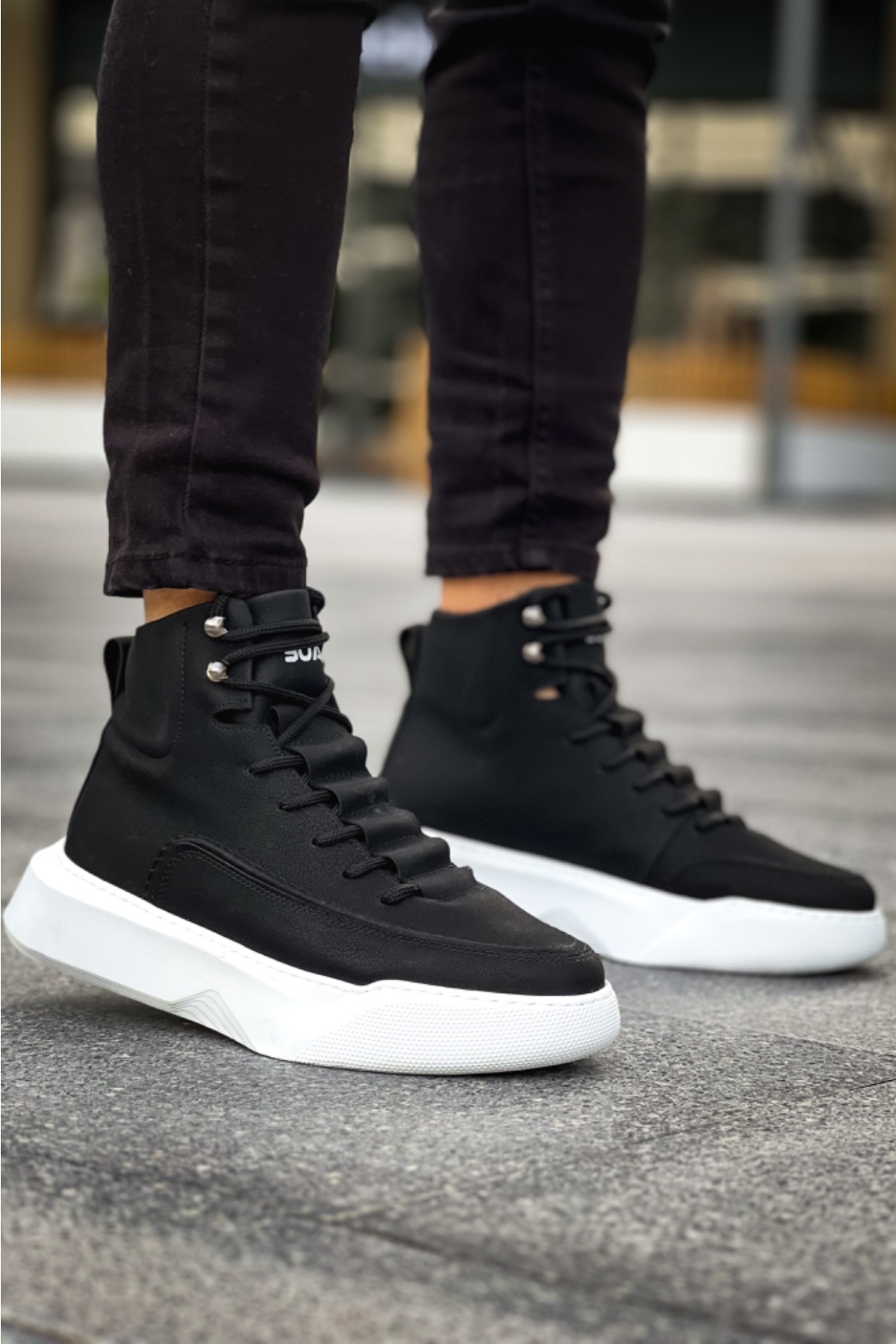 Bağcıklı Erkek Spor Bot SİYAH (BEYAZ TABAN) - Görsel 6