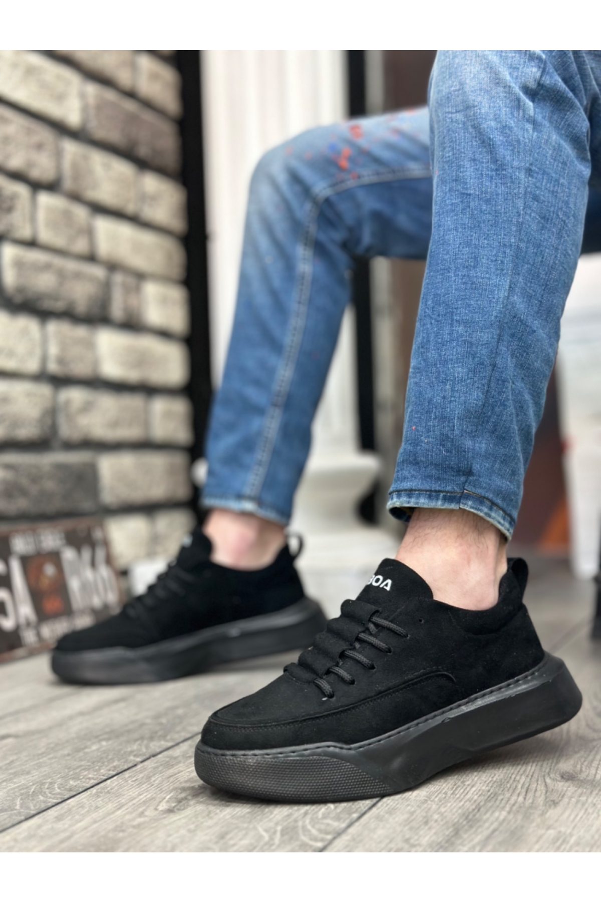 Bağcıklı Erkek Spor Ayakkabı SİYAH SÜET (SİYAH TABAN) - Görsel 3