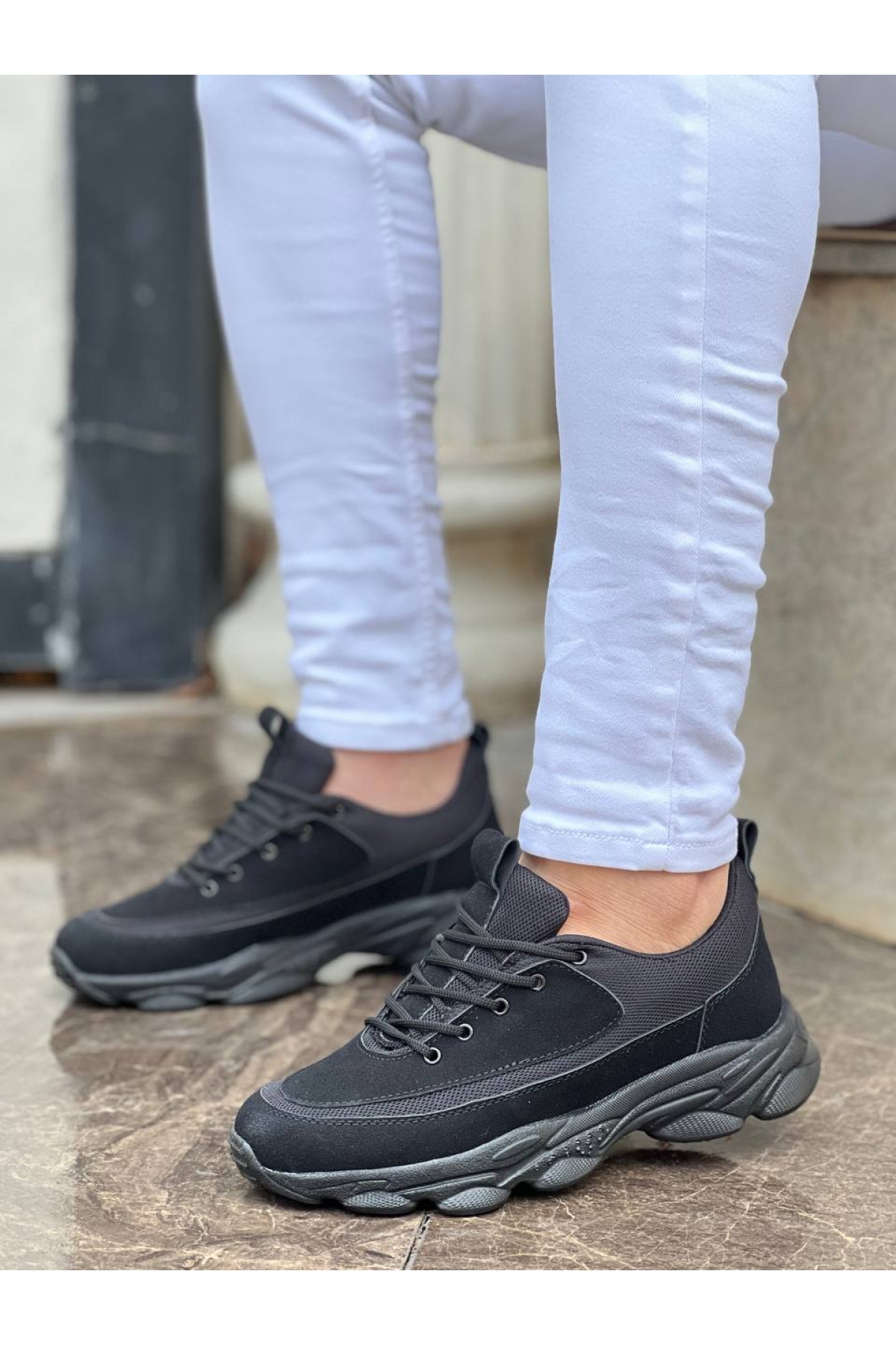 Bağcıklı Erkek Günlük Ayakkabı SİYAH SÜET (SİYAH TABAN) - Görsel 4