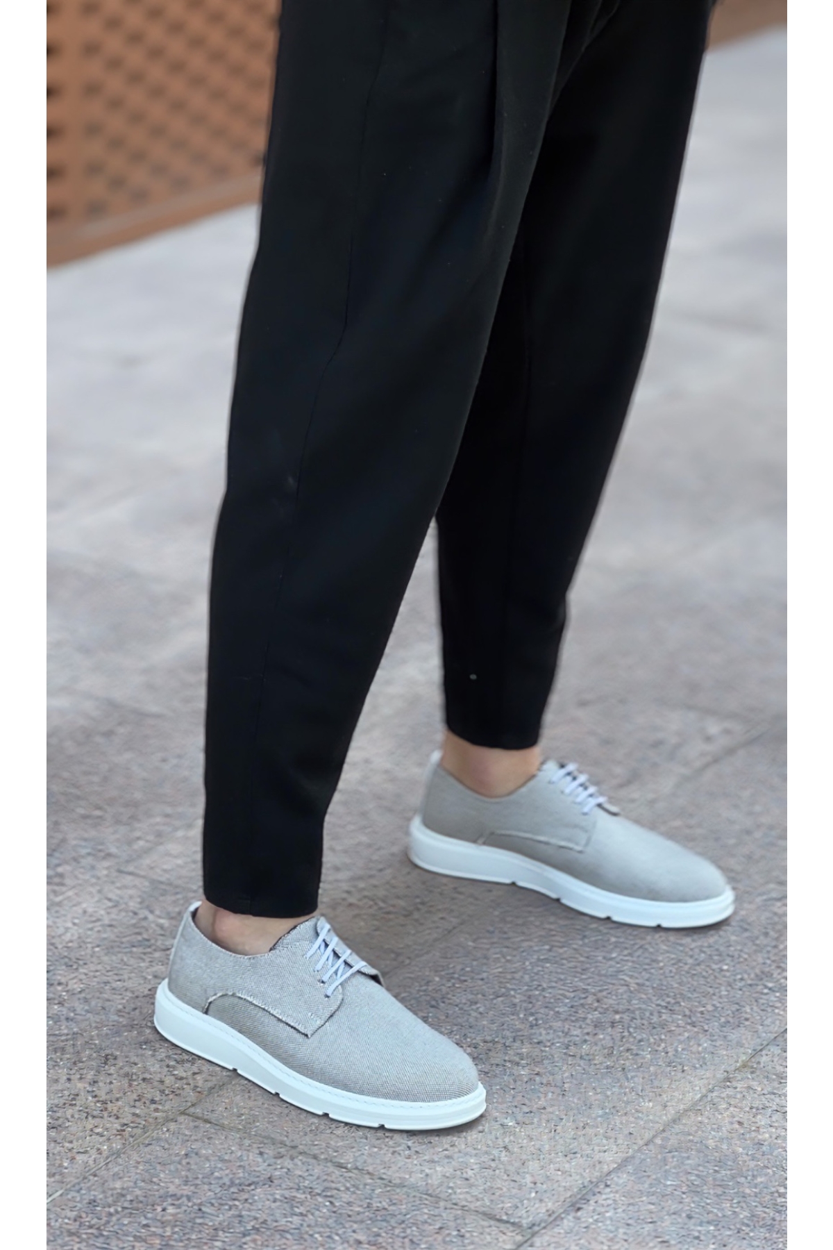 Bağcıklı Casual Erkek Ayakkabı GRİ KETEN (BEYAZ TABAN) - Görsel 2