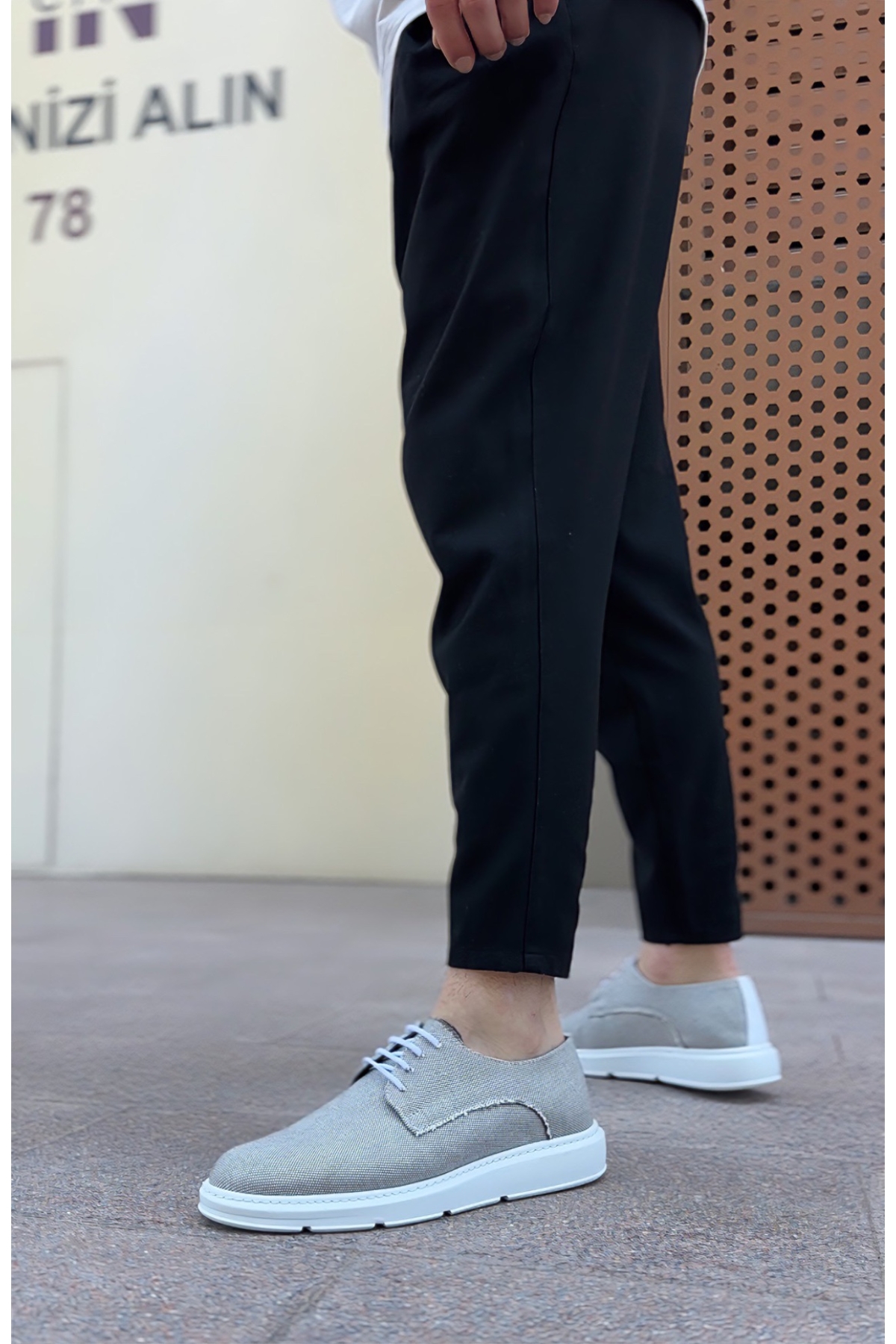Bağcıklı Casual Erkek Ayakkabı GRİ KETEN (BEYAZ TABAN) - Görsel 6