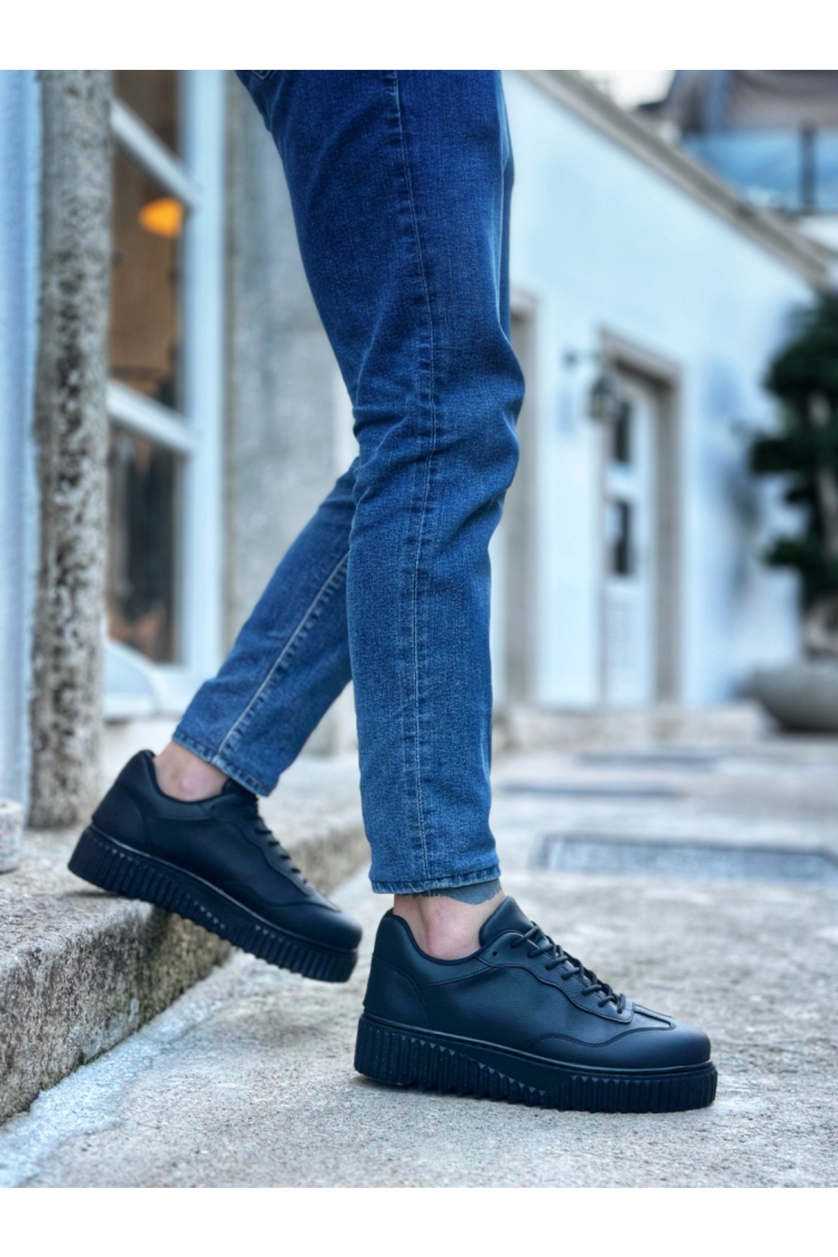 Bağcıklı Erkek Günlük Ayakkabı SİYAH (SİYAH TABAN) - Görsel 4