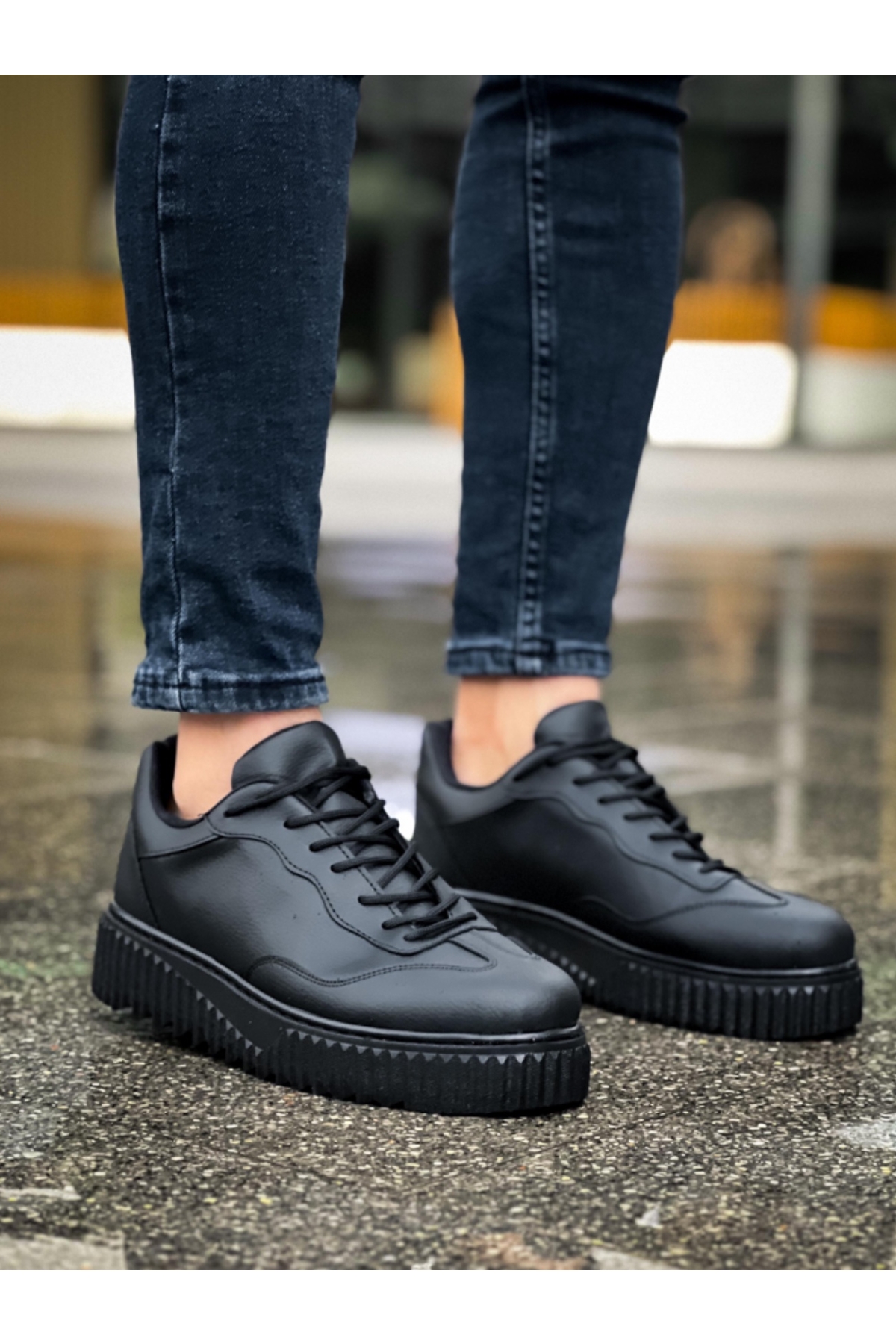 Bağcıklı Erkek Günlük Ayakkabı SİYAH (SİYAH TABAN) - Görsel 5
