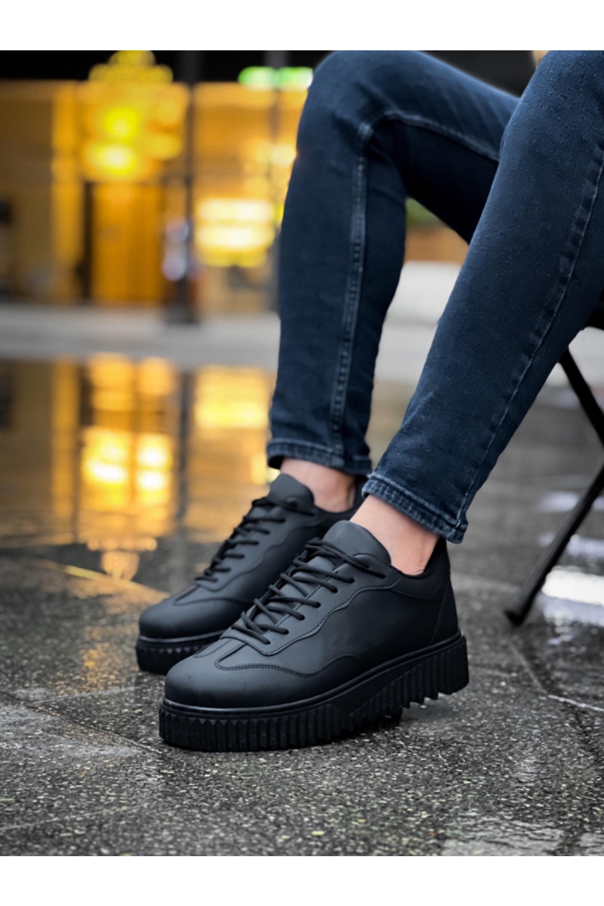 Bağcıklı Erkek Günlük Ayakkabı SİYAH (SİYAH TABAN) - Görsel 7