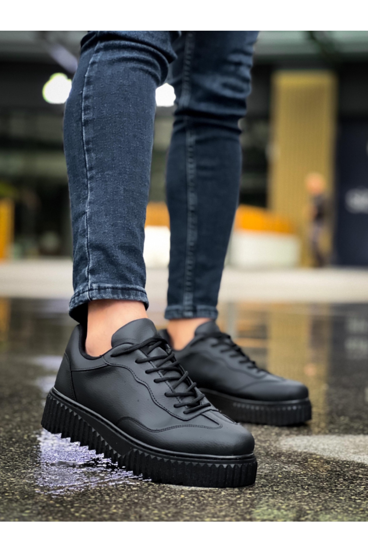 Bağcıklı Erkek Günlük Ayakkabı SİYAH (SİYAH TABAN) - Görsel 8