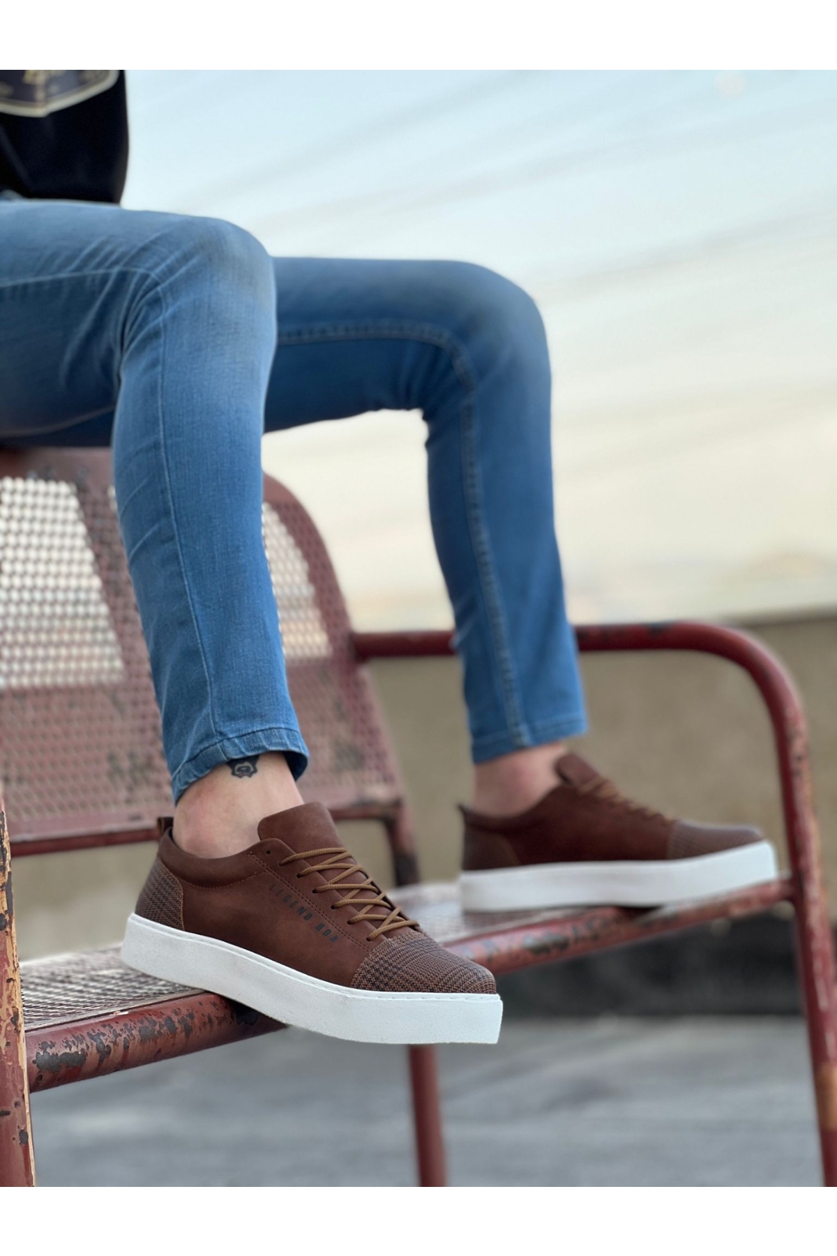 Bağcıklı Ekose Detaylı Erkek Spor Ayakkabı TABA (BEYAZ TABAN) - Görsel 2