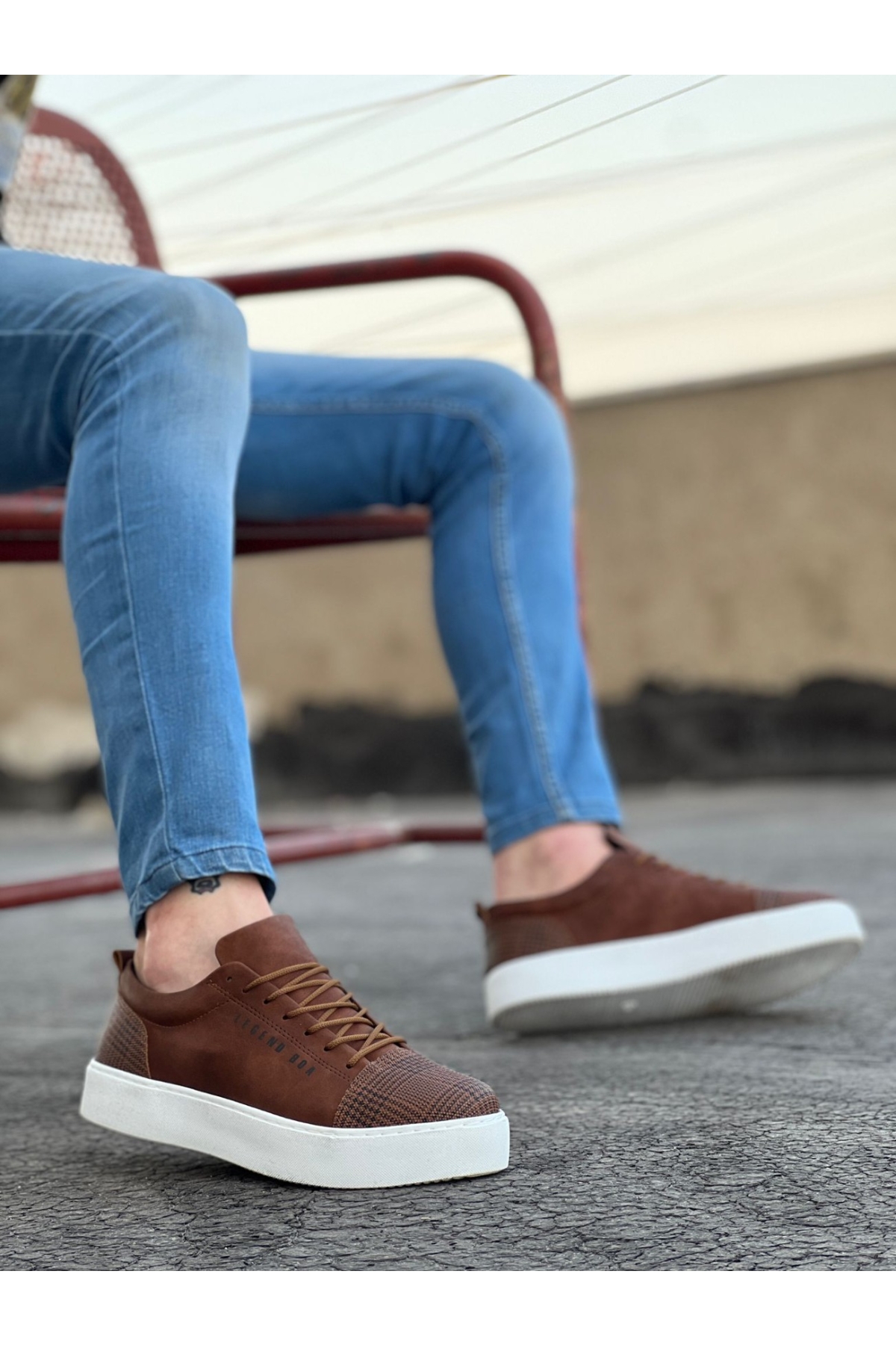 Bağcıklı Ekose Detaylı Erkek Spor Ayakkabı TABA (BEYAZ TABAN) - Görsel 4