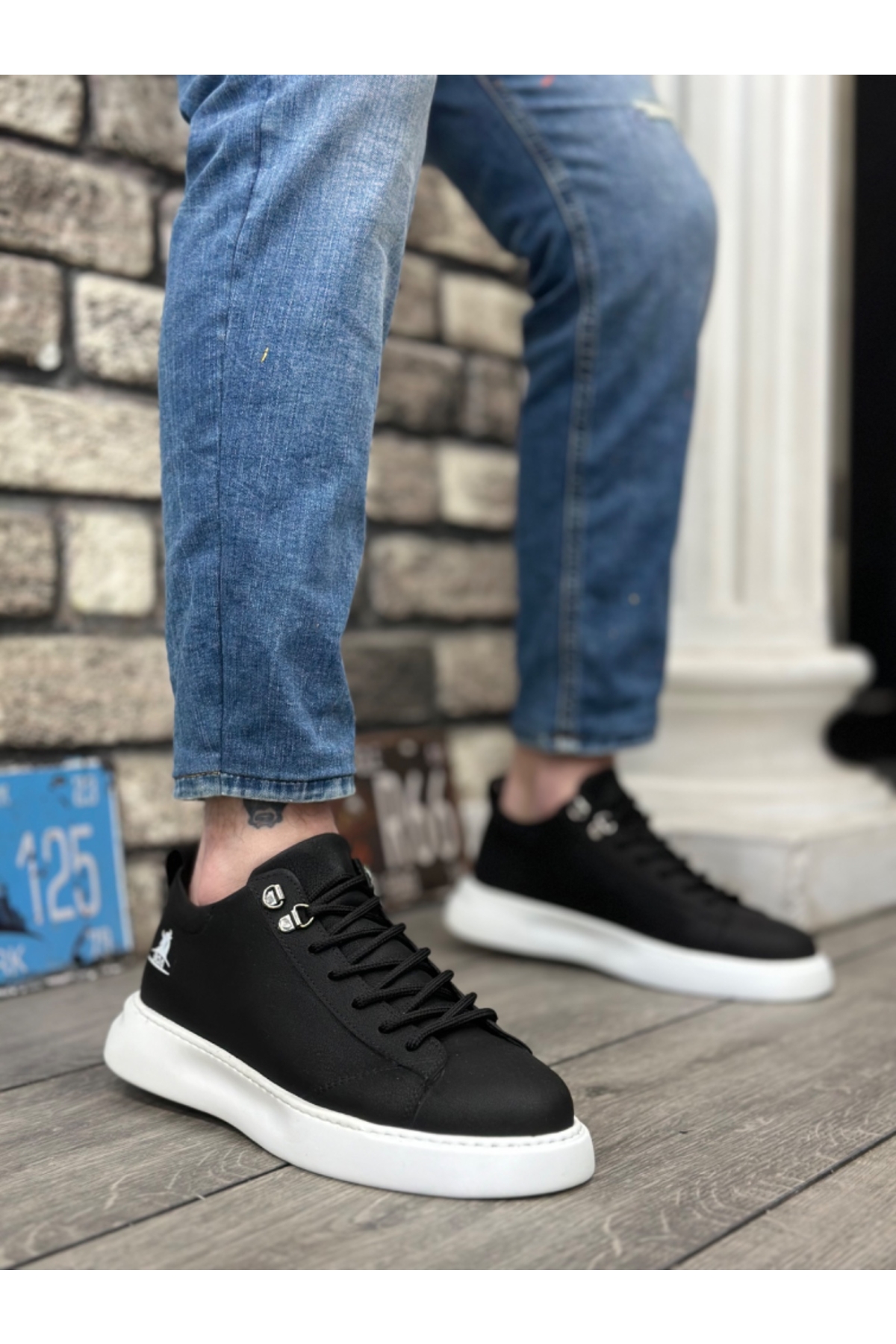 Bağcıklı Erkek Spor Ayakkabı SİYAH (BEYAZ TABAN) - Görsel 2