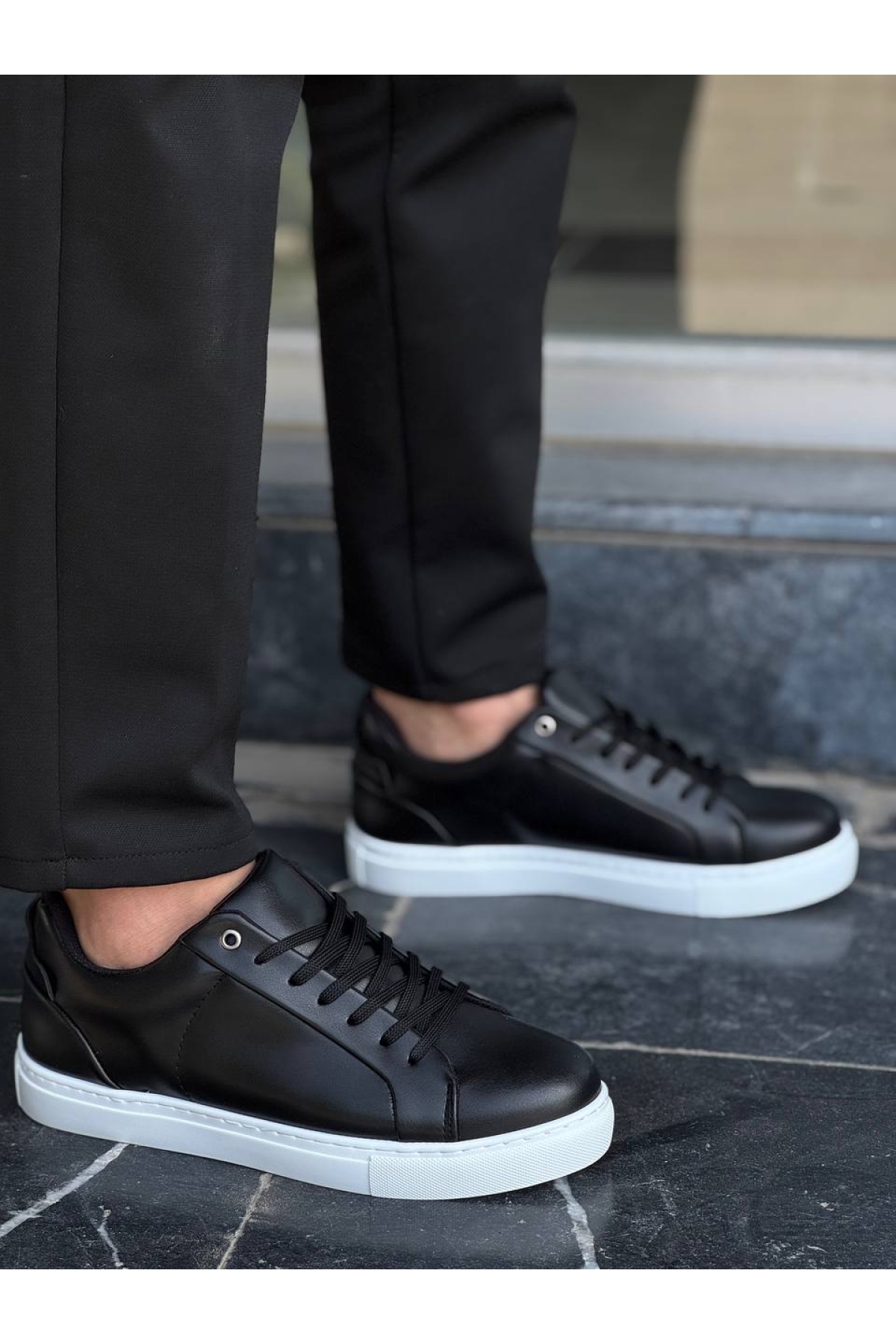Bağcıklı Erkek Günlük Ayakkabı SİYAH (BEYAZ TABAN) - Görsel 2