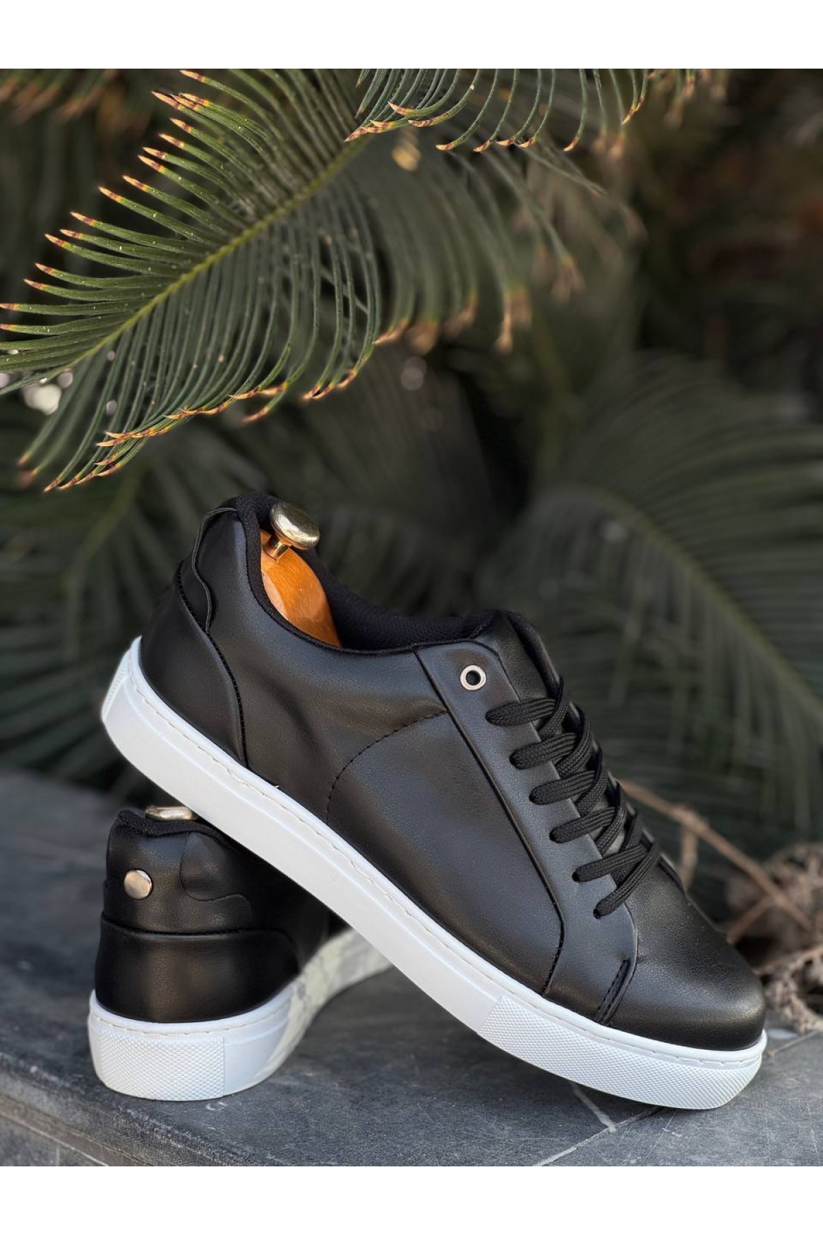Bağcıklı Erkek Günlük Ayakkabı SİYAH (BEYAZ TABAN) - Görsel 3