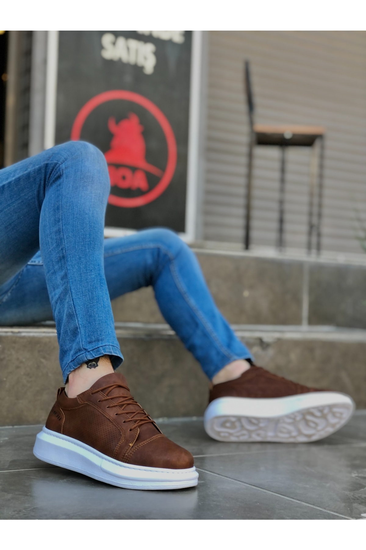 Bağcıklı Erkek Spor Ayakkabı TABA (BEYAZ TABAN) - Görsel 3