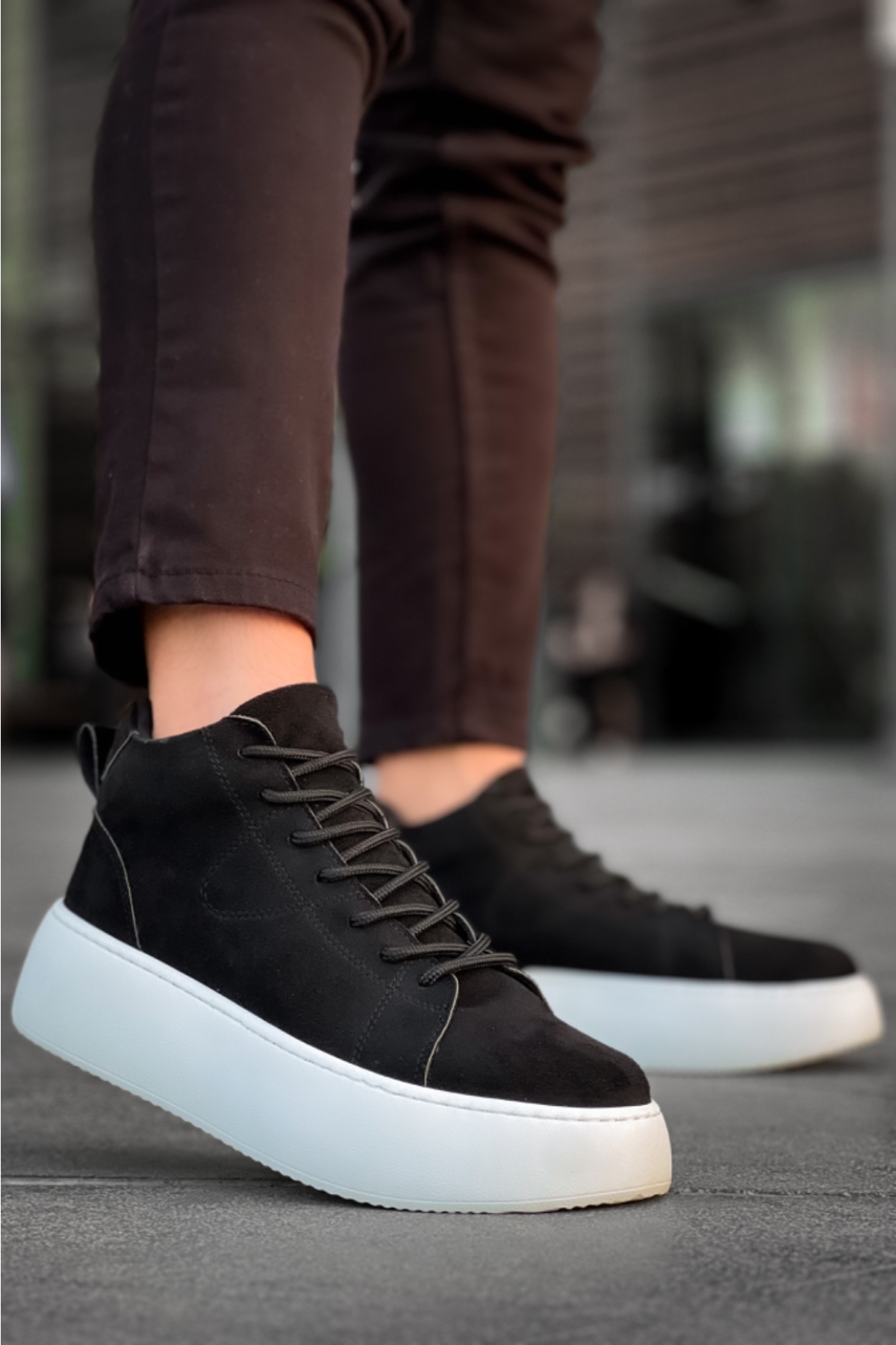 Bağcıklı Erkek Spor Bot SİYAH SÜET (BEYAZ TABAN) - Görsel 2