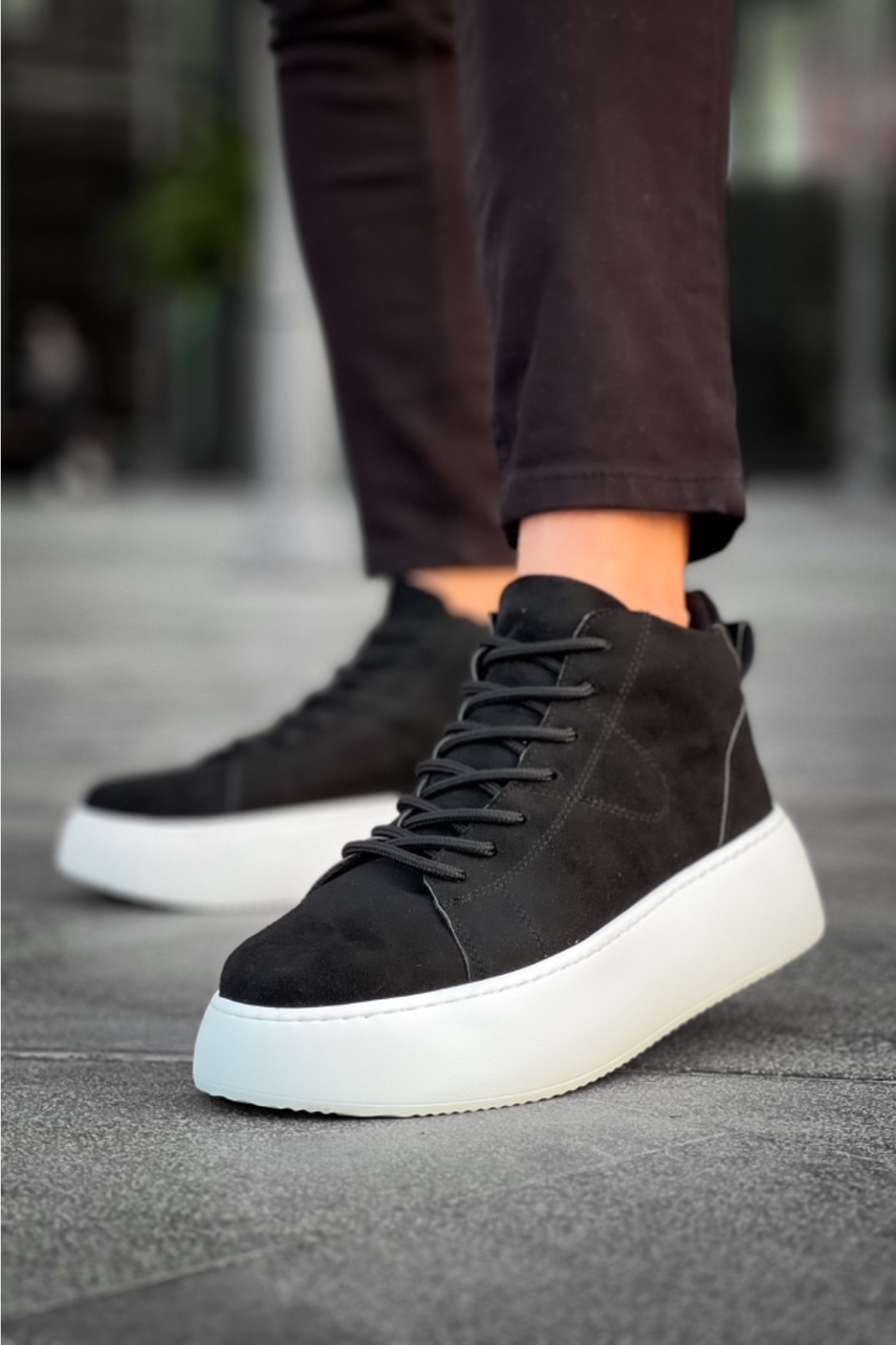 Bağcıklı Erkek Spor Bot SİYAH SÜET (BEYAZ TABAN) - Görsel 3