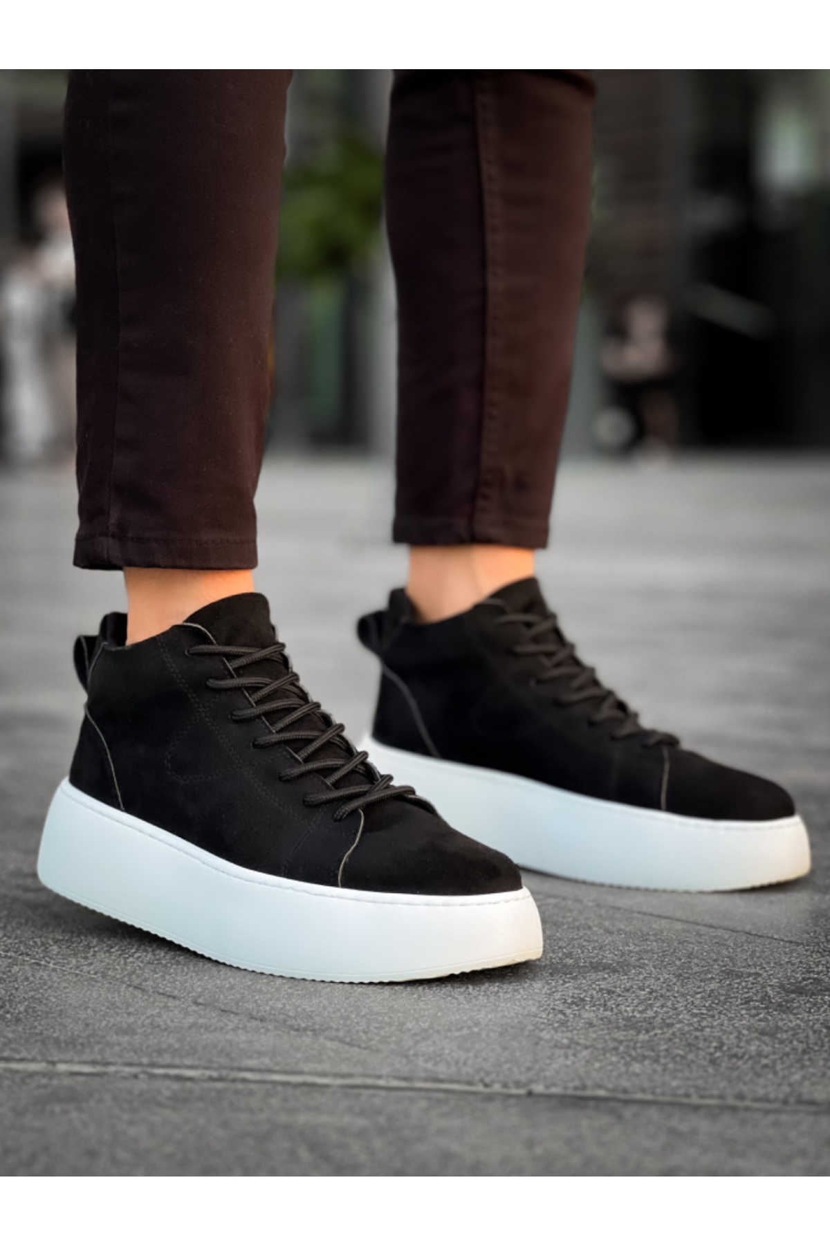 Bağcıklı Erkek Spor Bot SİYAH SÜET (BEYAZ TABAN) - Görsel 5