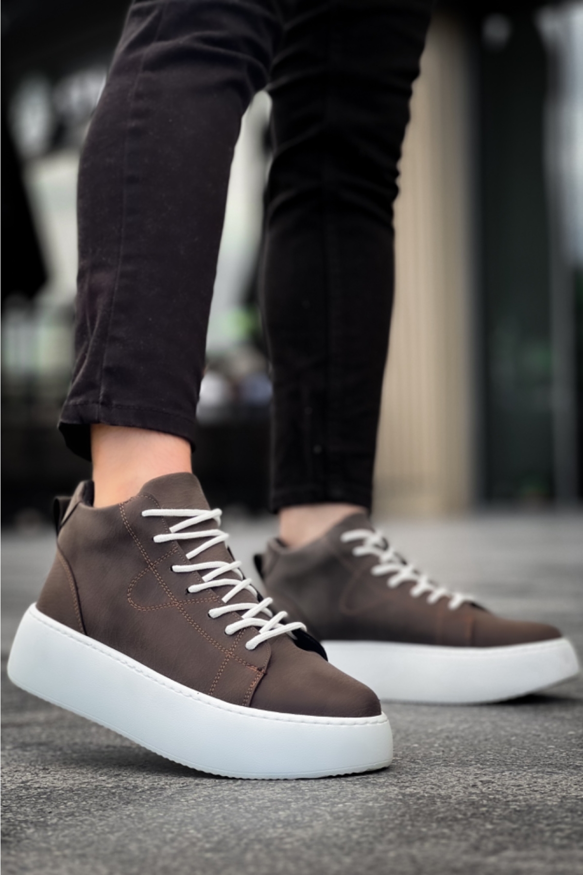 Bağcıklı Erkek Spor Bot KAHVE (BEYAZ TABAN) - Görsel 2