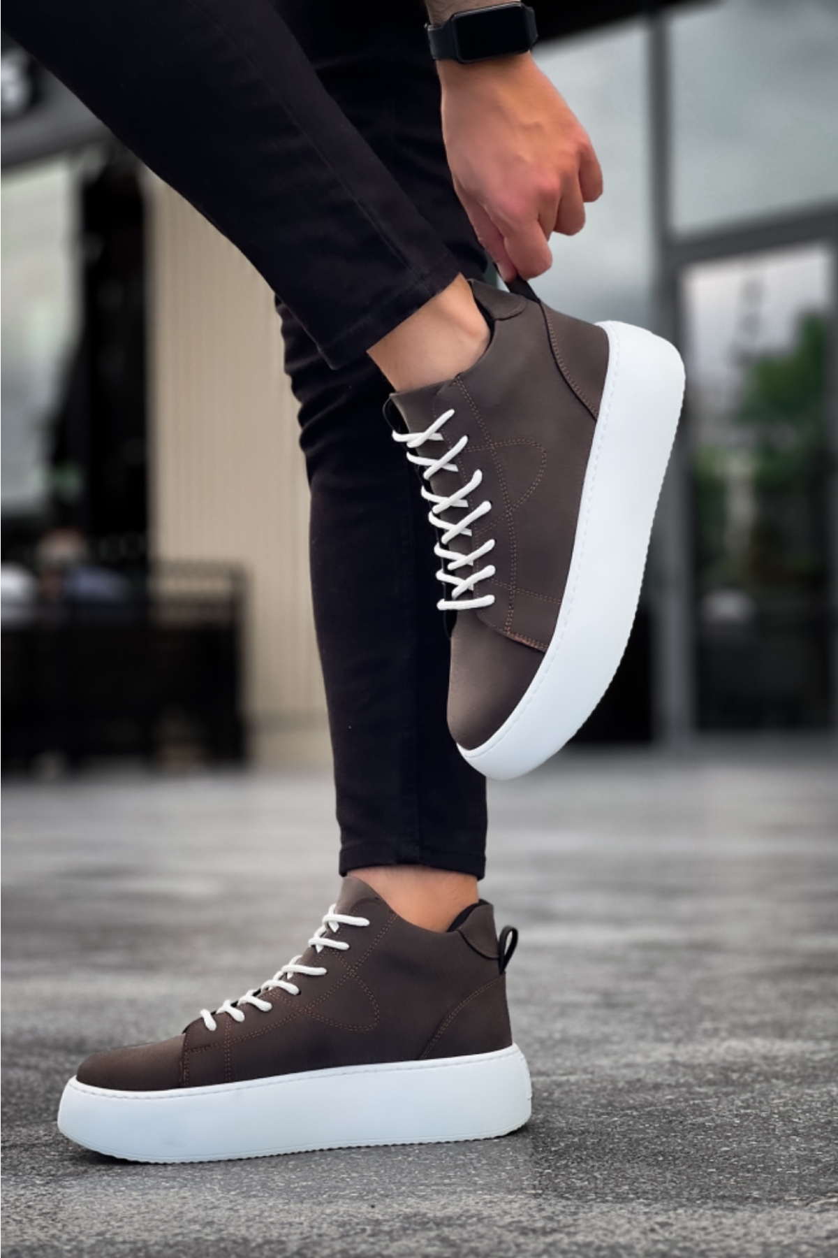 Bağcıklı Erkek Spor Bot KAHVE (BEYAZ TABAN) - Görsel 3