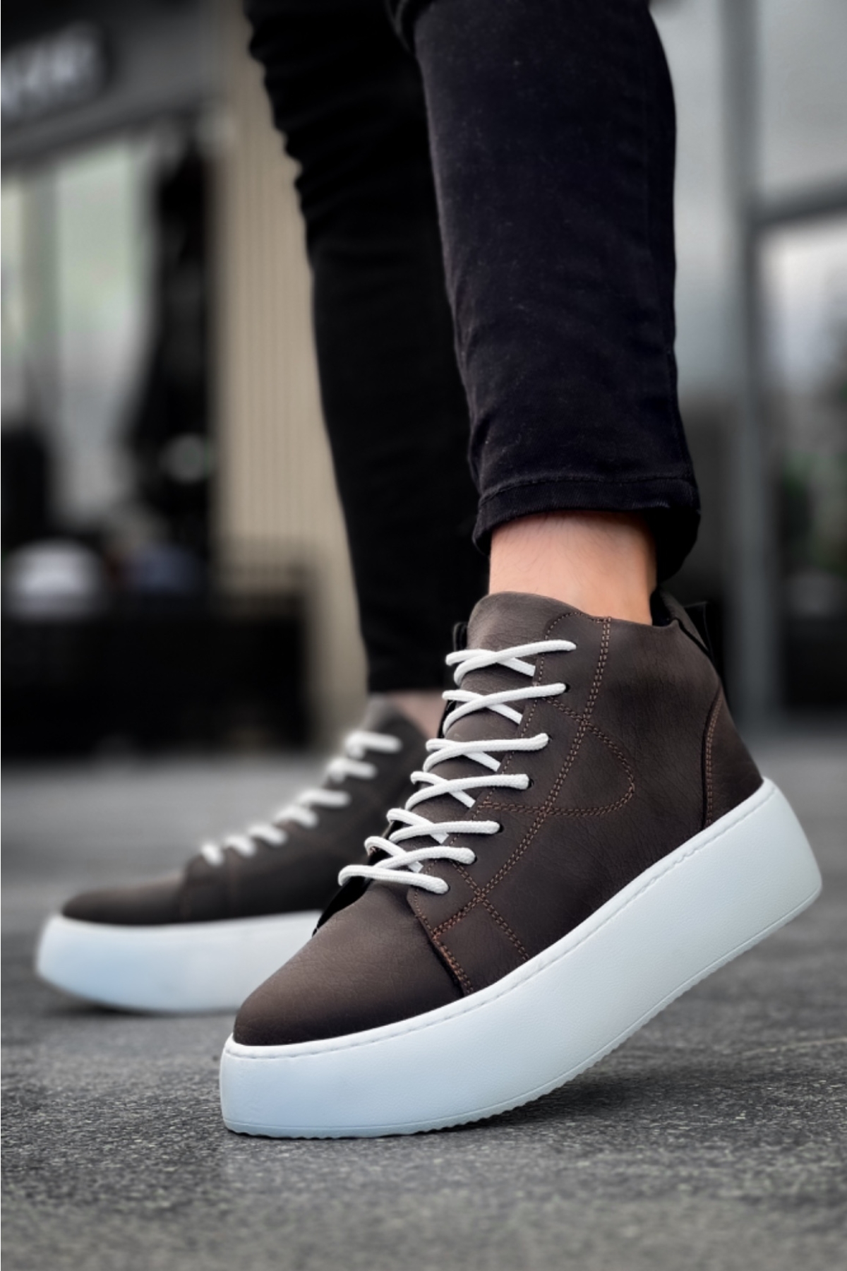 Bağcıklı Erkek Spor Bot KAHVE (BEYAZ TABAN) - Görsel 4