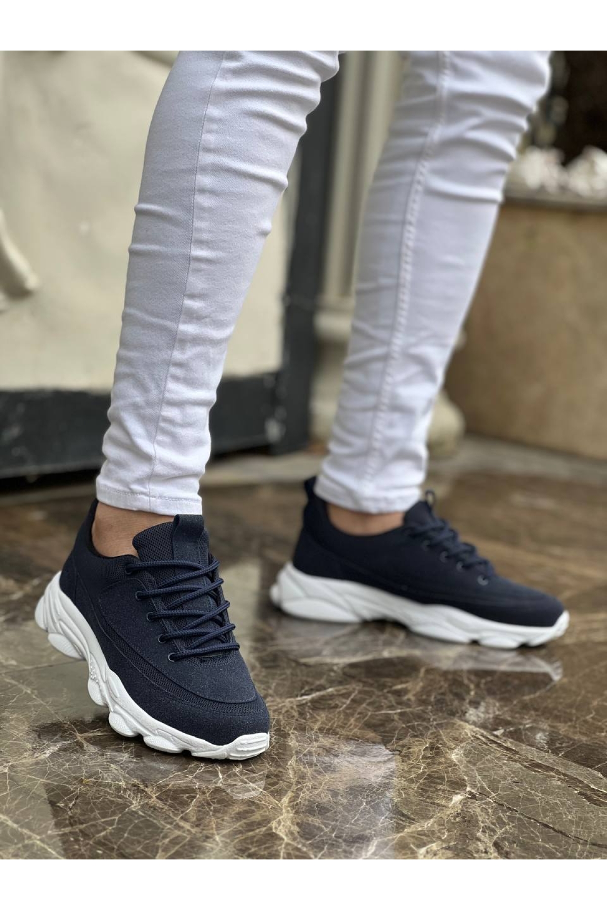 Bağcıklı Erkek Günlük Ayakkabı LACİVERT SÜET (BEYAZ TABAN) - Görsel 2