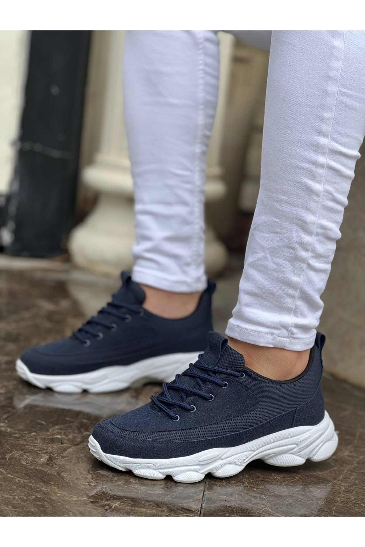 Bağcıklı Erkek Günlük Ayakkabı LACİVERT SÜET (BEYAZ TABAN) - Görsel 3