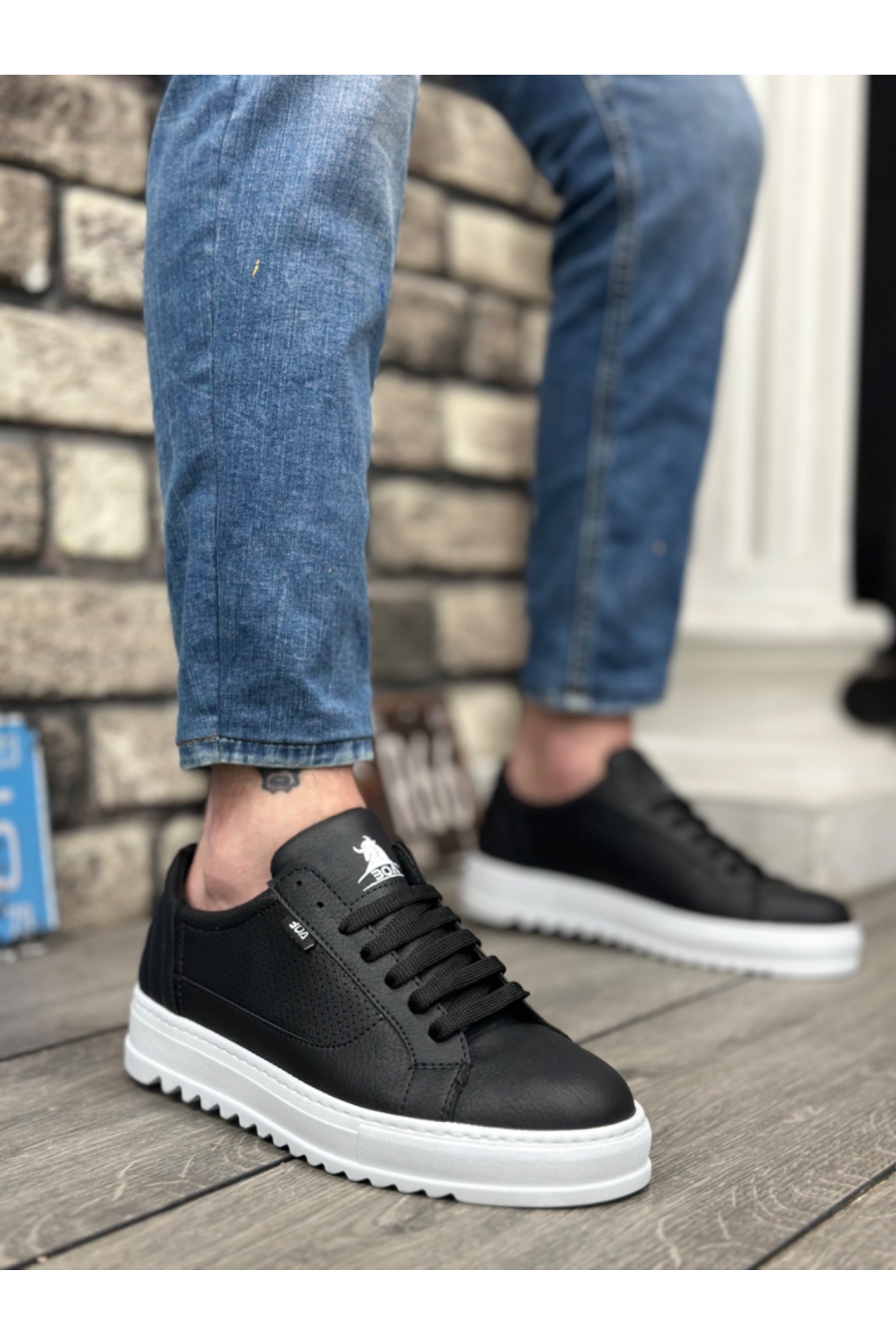 Bağcıklı Erkek Spor Ayakkabı SİYAH (BEYAZ TABAN) - Görsel 2