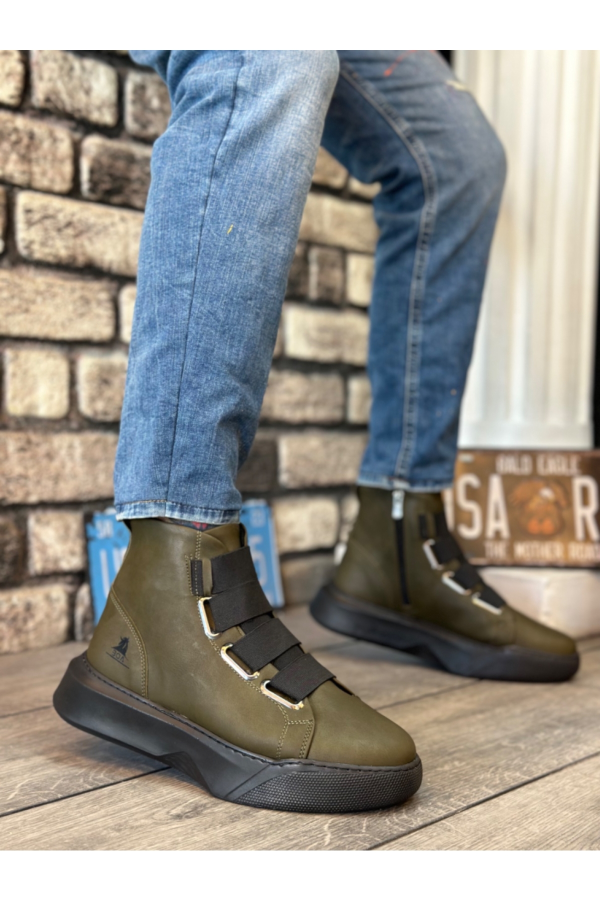 Bantlı Fermuarlı Erkek Spor Bot HAKİ YEŞİL (SİYAH TABAN) - Görsel 2