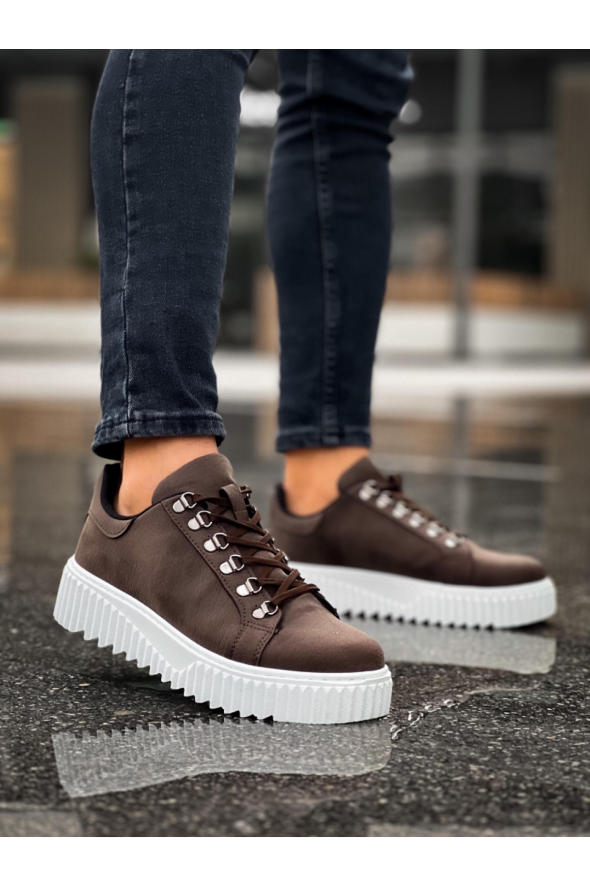 Bağcıklı Erkek Günlük Ayakkabı KAHVE (BEYAZ TABAN) - Görsel 2