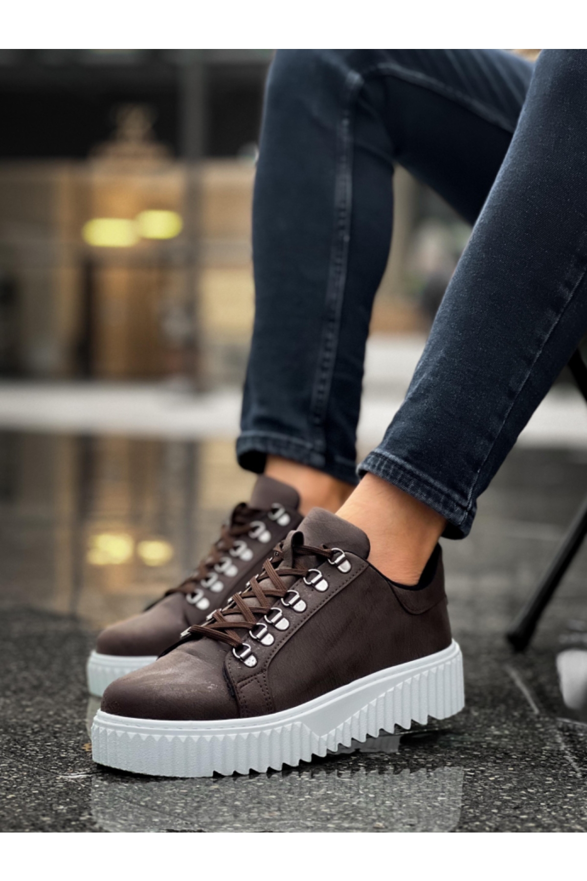 Bağcıklı Erkek Günlük Ayakkabı KAHVE (BEYAZ TABAN) - Görsel 3