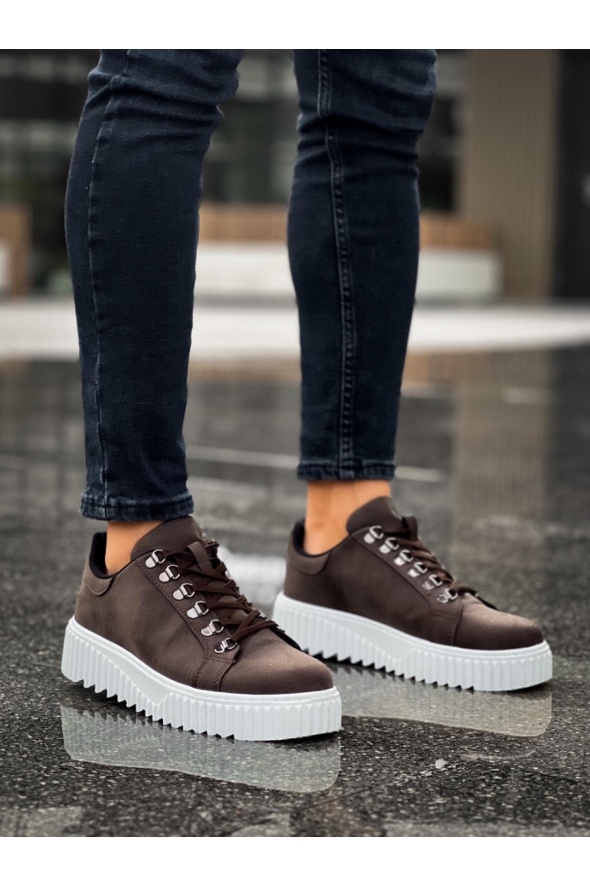 Bağcıklı Erkek Günlük Ayakkabı KAHVE (BEYAZ TABAN) - Görsel 4