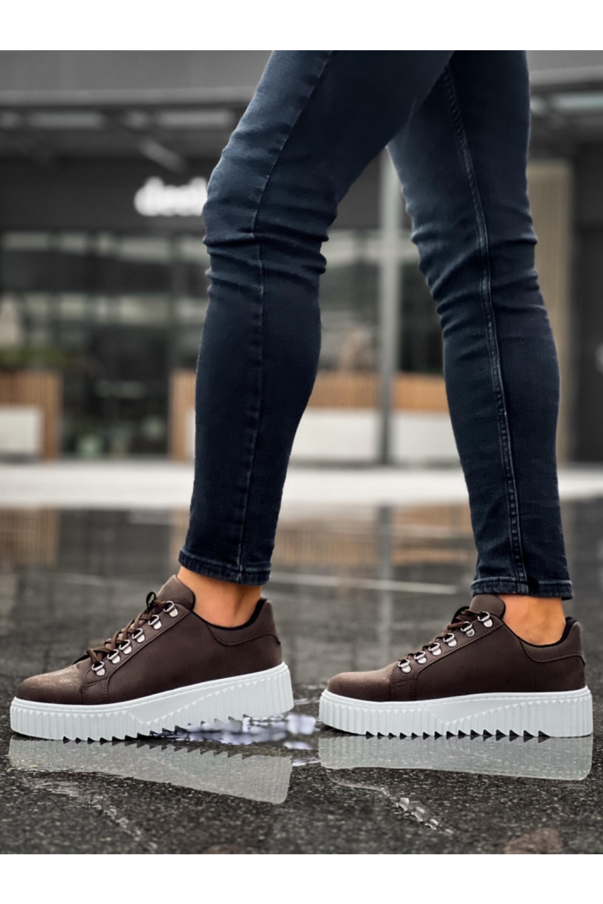 Bağcıklı Erkek Günlük Ayakkabı KAHVE (BEYAZ TABAN) - Görsel 5