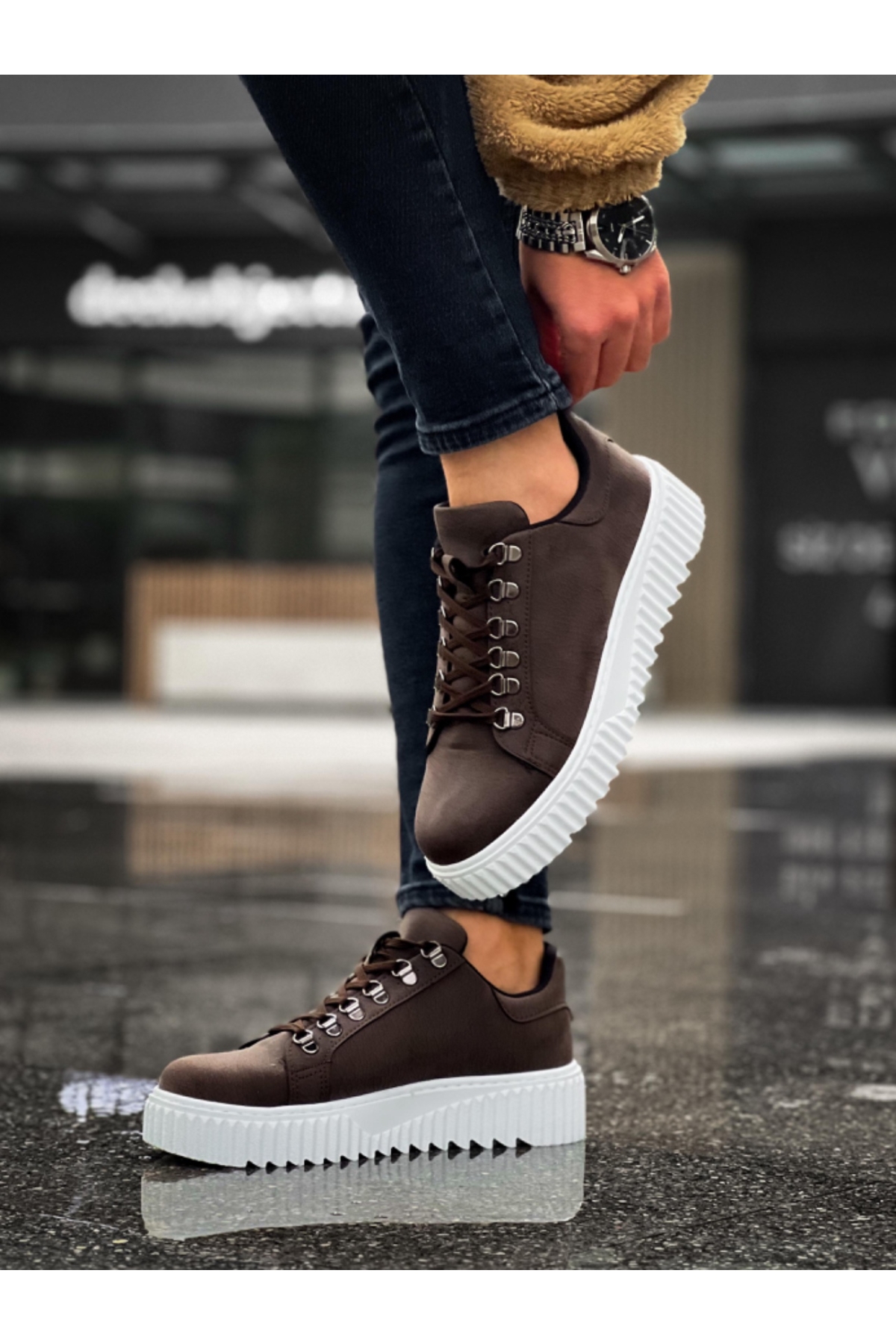 Bağcıklı Erkek Günlük Ayakkabı KAHVE (BEYAZ TABAN) - Görsel 6