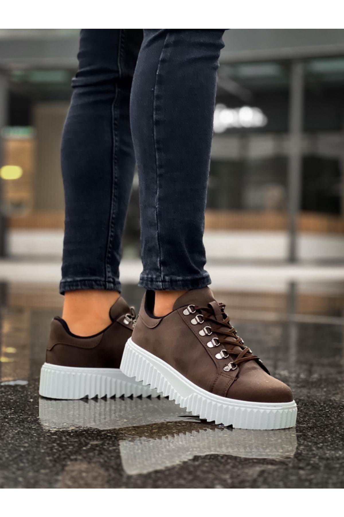 Bağcıklı Erkek Günlük Ayakkabı KAHVE (BEYAZ TABAN) - Görsel 7