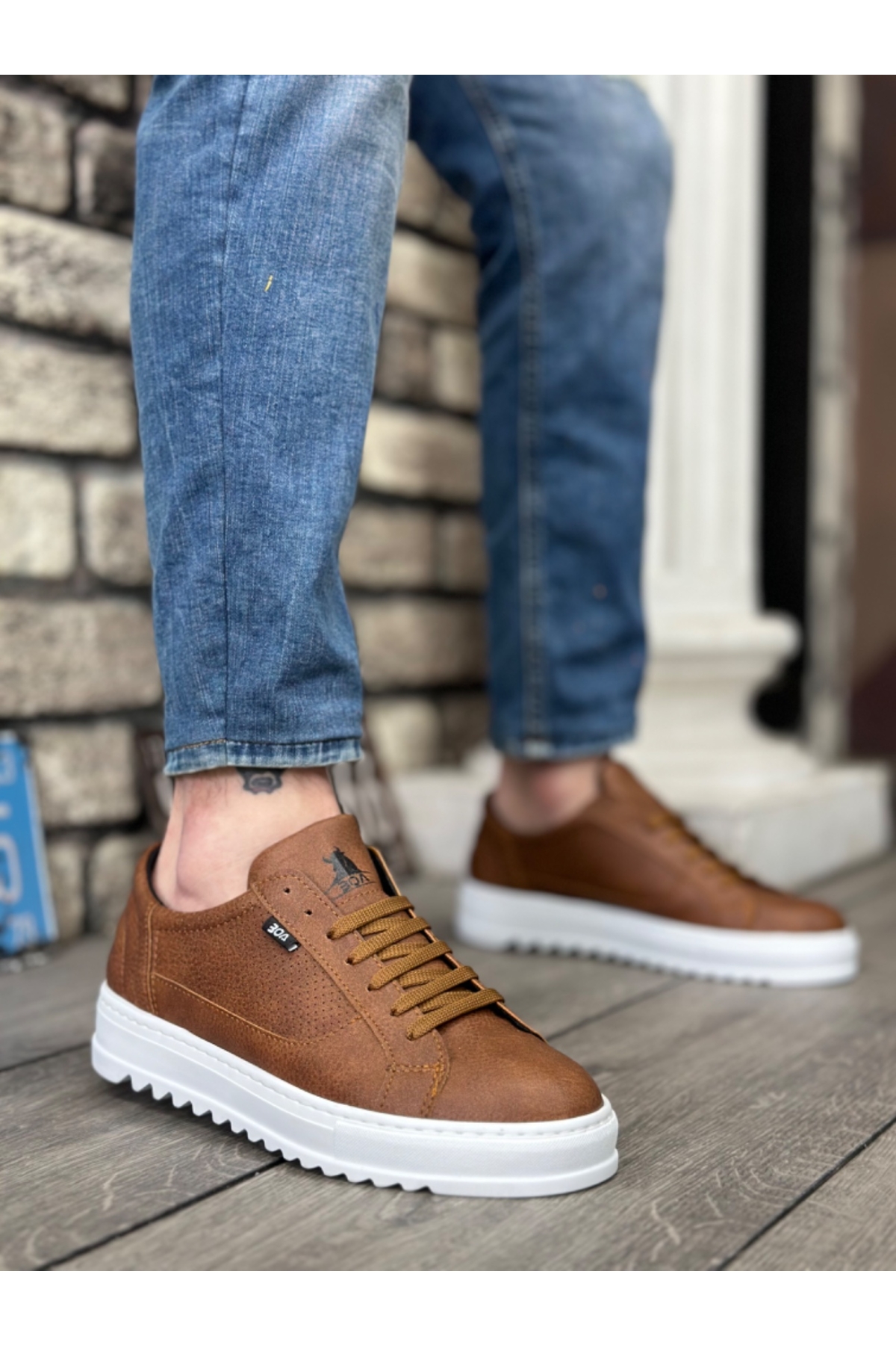 Bağcıklı Erkek Spor Ayakkabı TABA (BEYAZ TABAN) - Görsel 2