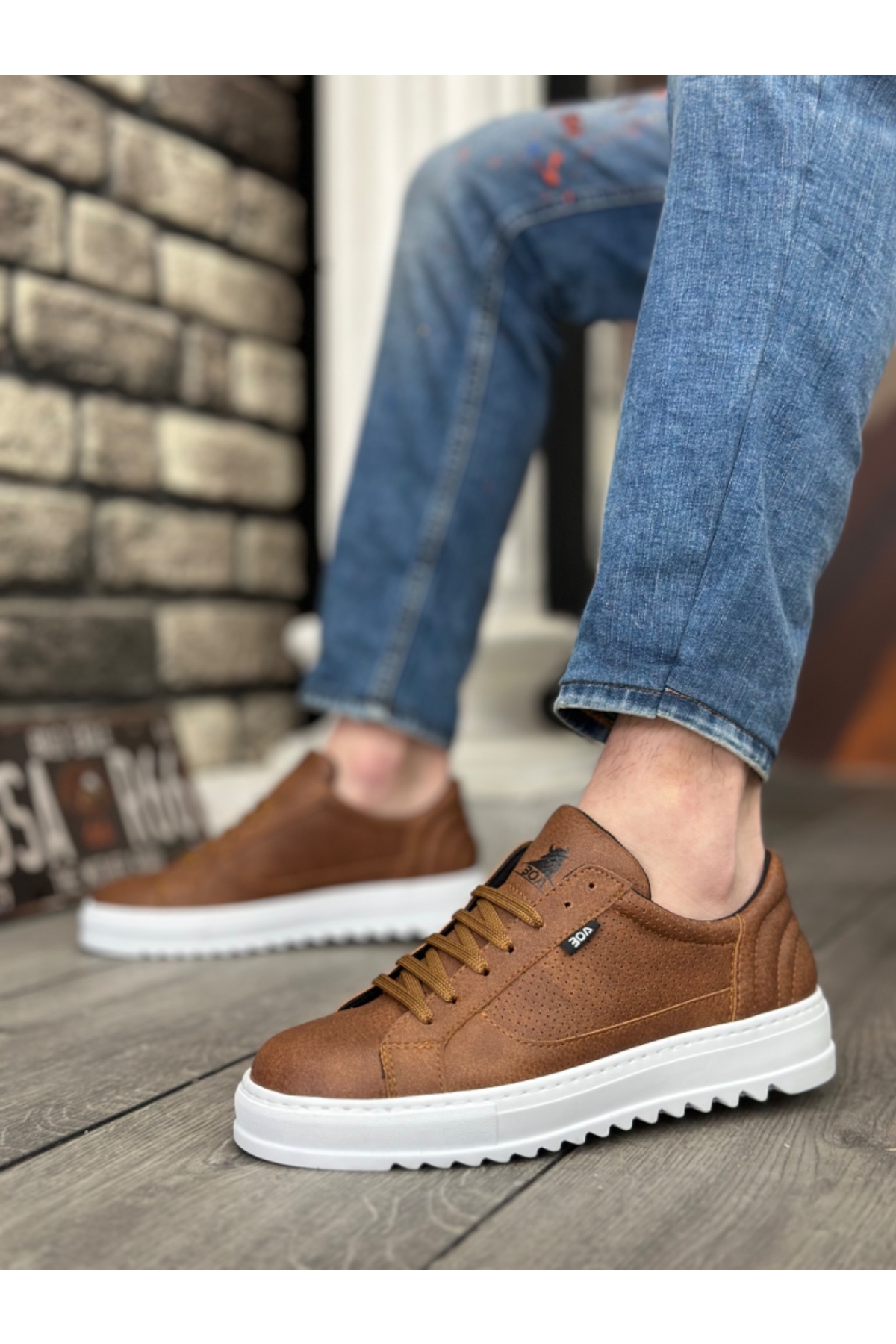 Bağcıklı Erkek Spor Ayakkabı TABA (BEYAZ TABAN) - Görsel 3