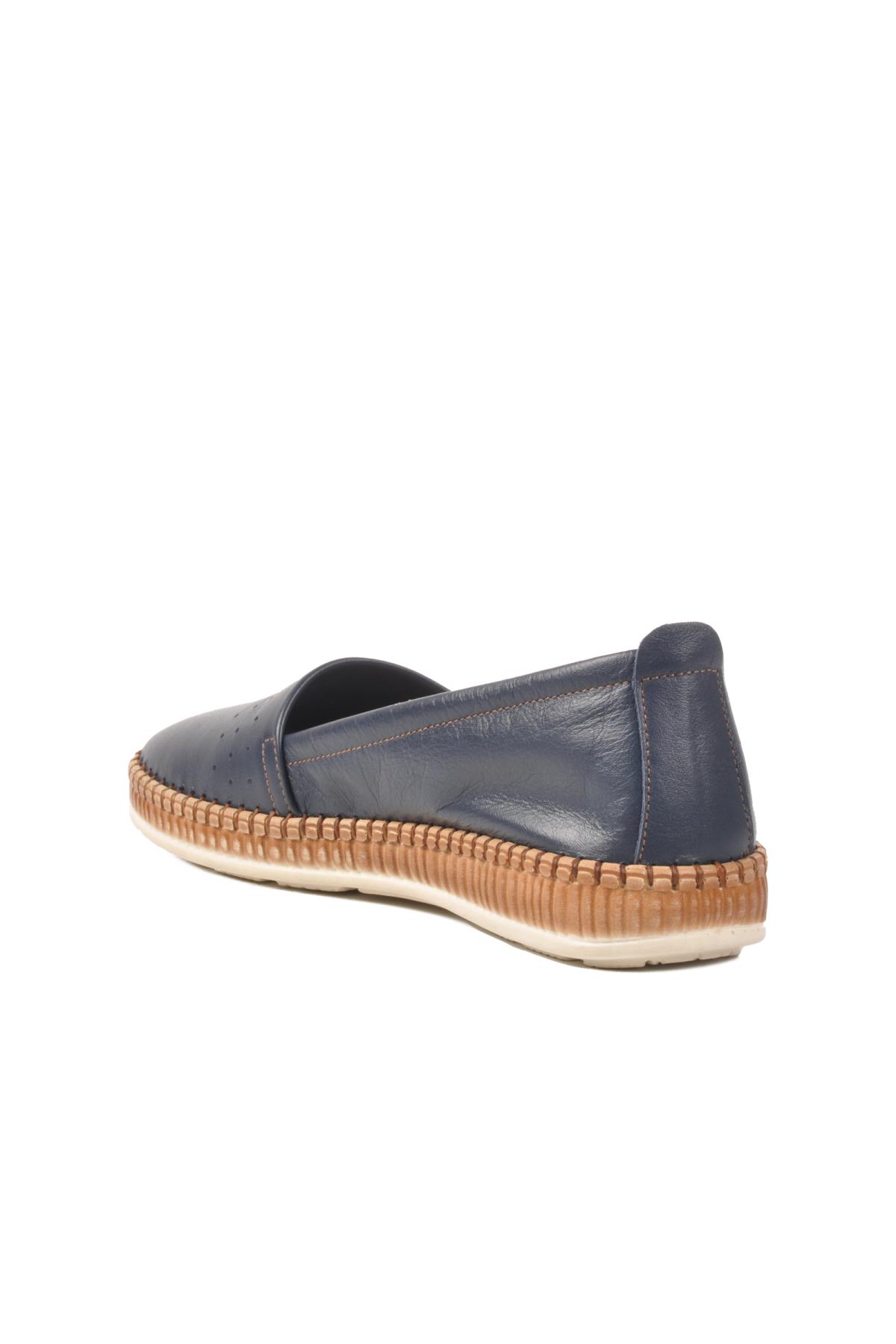 231747 Z Lacivert Hakiki Deri Kadın Babet - Görsel 5