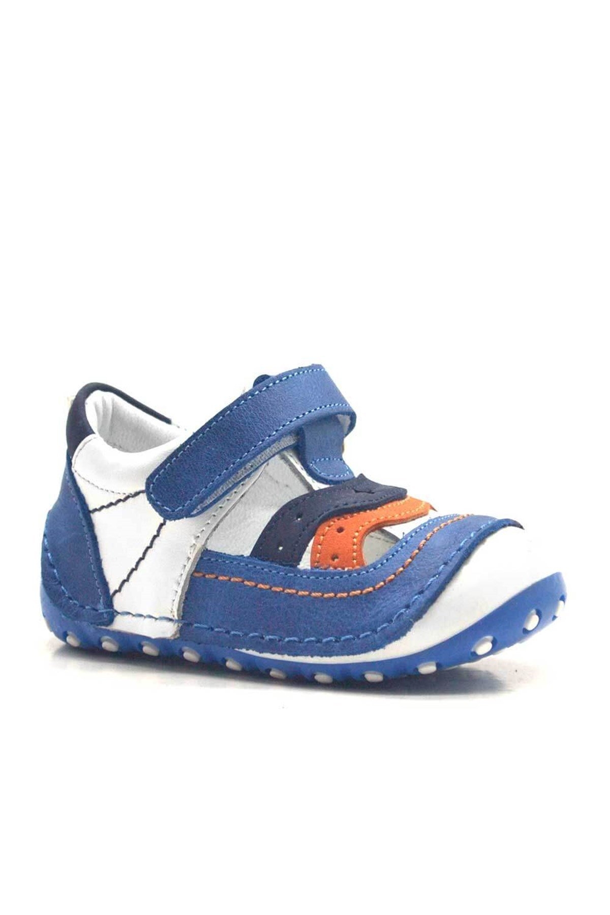 Hakiki Deri Mavi Cırtlı Erkek Bebek İlk Adım Ayakkabı - Görsel 2