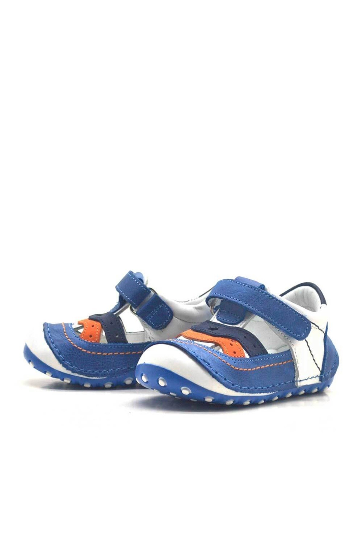 Hakiki Deri Mavi Cırtlı Erkek Bebek İlk Adım Ayakkabı - Görsel 4