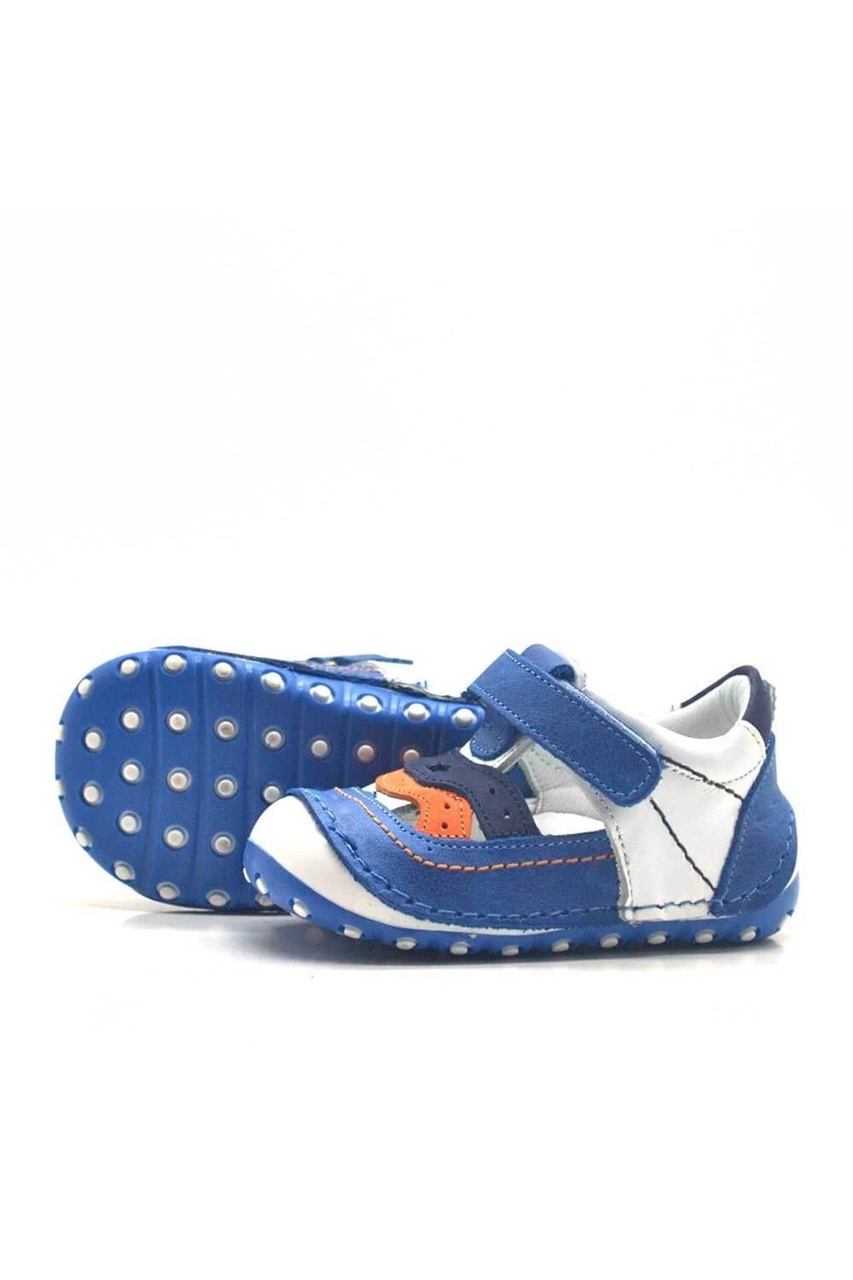Hakiki Deri Mavi Cırtlı Erkek Bebek İlk Adım Ayakkabı - Görsel 5
