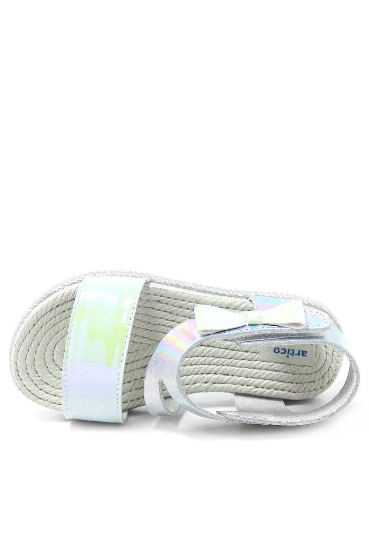 Artico Elenis Hakiki Deri Gümüş Kız Bebek Sandalet - Görsel 7