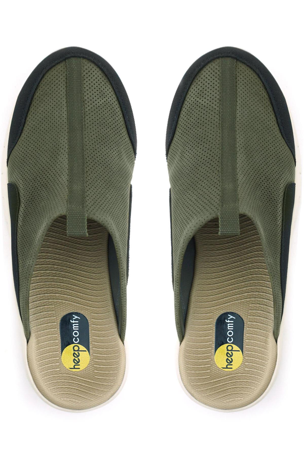 Medikal Hakiki Deri Haki Siyah Krem Tabanlı Comfort Spor Terlik - Görsel 3