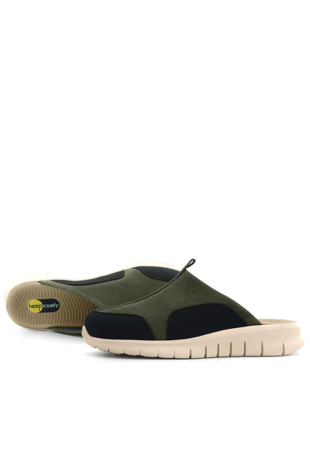 Medikal Hakiki Deri Haki Siyah Krem Tabanlı Comfort Spor Terlik - Görsel 11