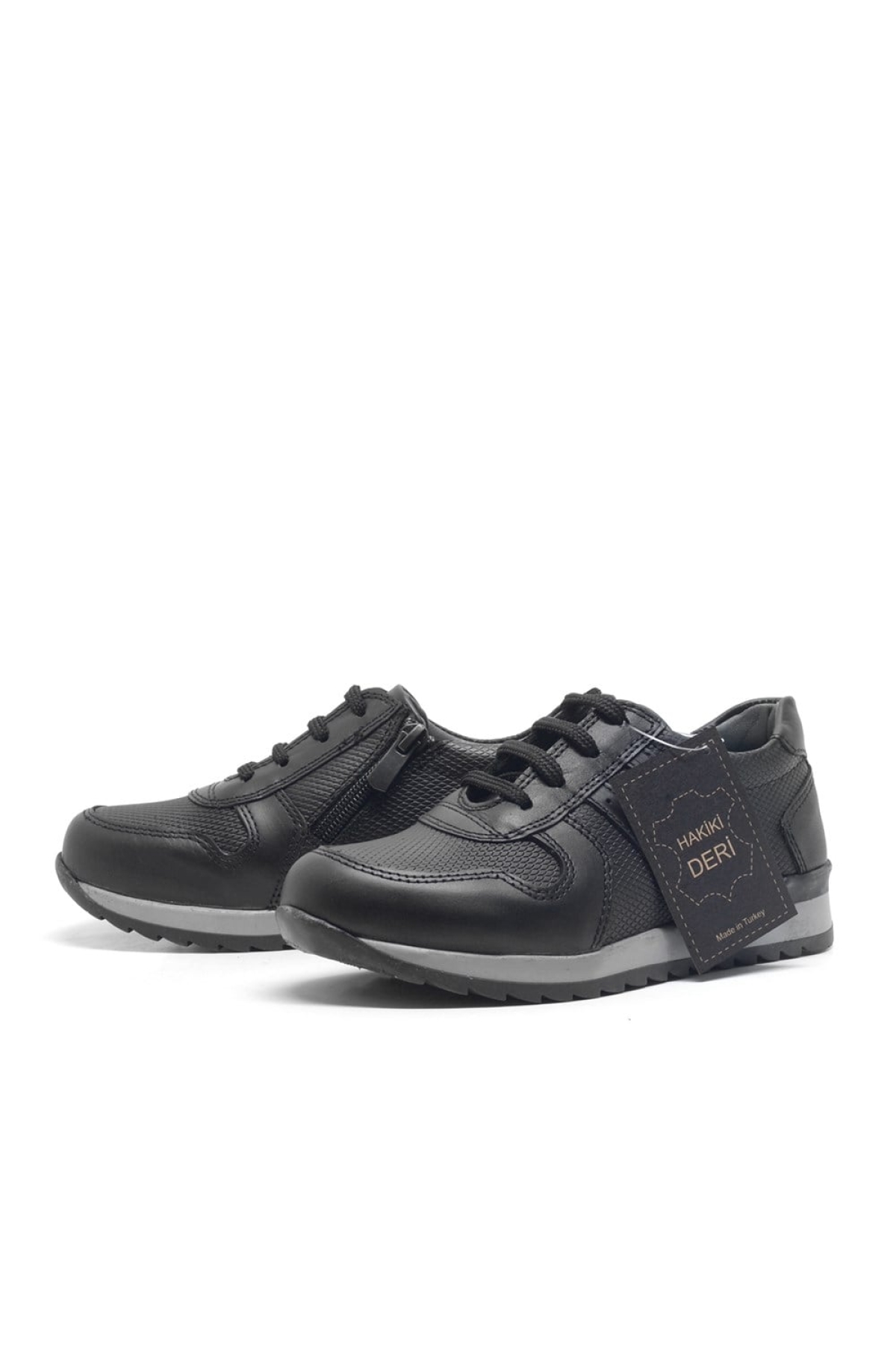 Hakiki Deri Siyah Fermuarlı Erkek Çocuk Spor Okul Ayakkabı - Görsel 4