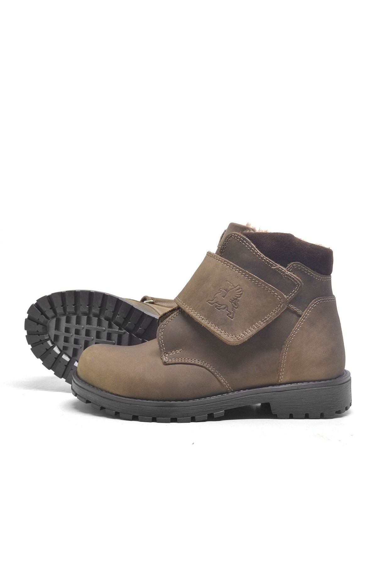 Hakiki Deri Kum Rengi Kürklü Cırtlı Erkek Çocuk Bot - Görsel 5