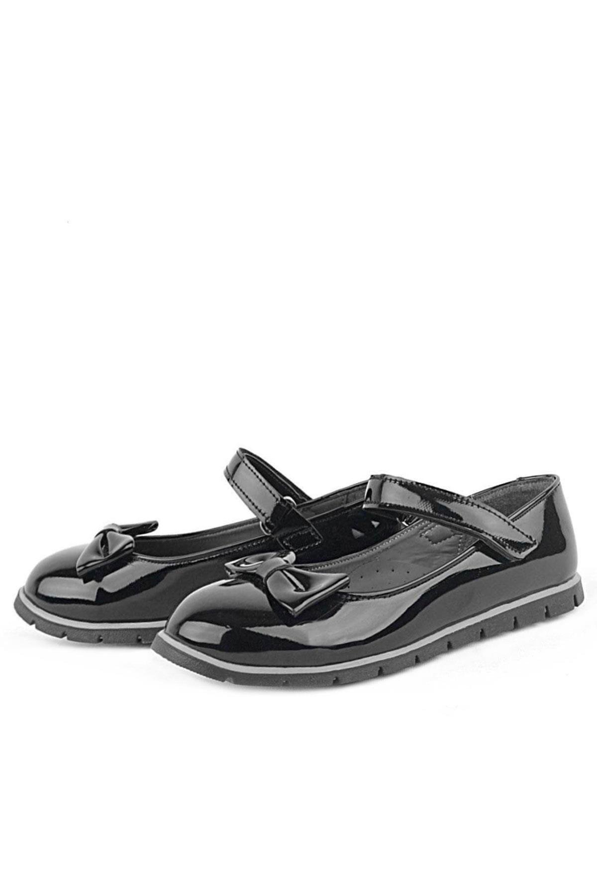 Siyah Rugan Fiyonklu Cırtlı Kız Çocuk Babet - Görsel 4