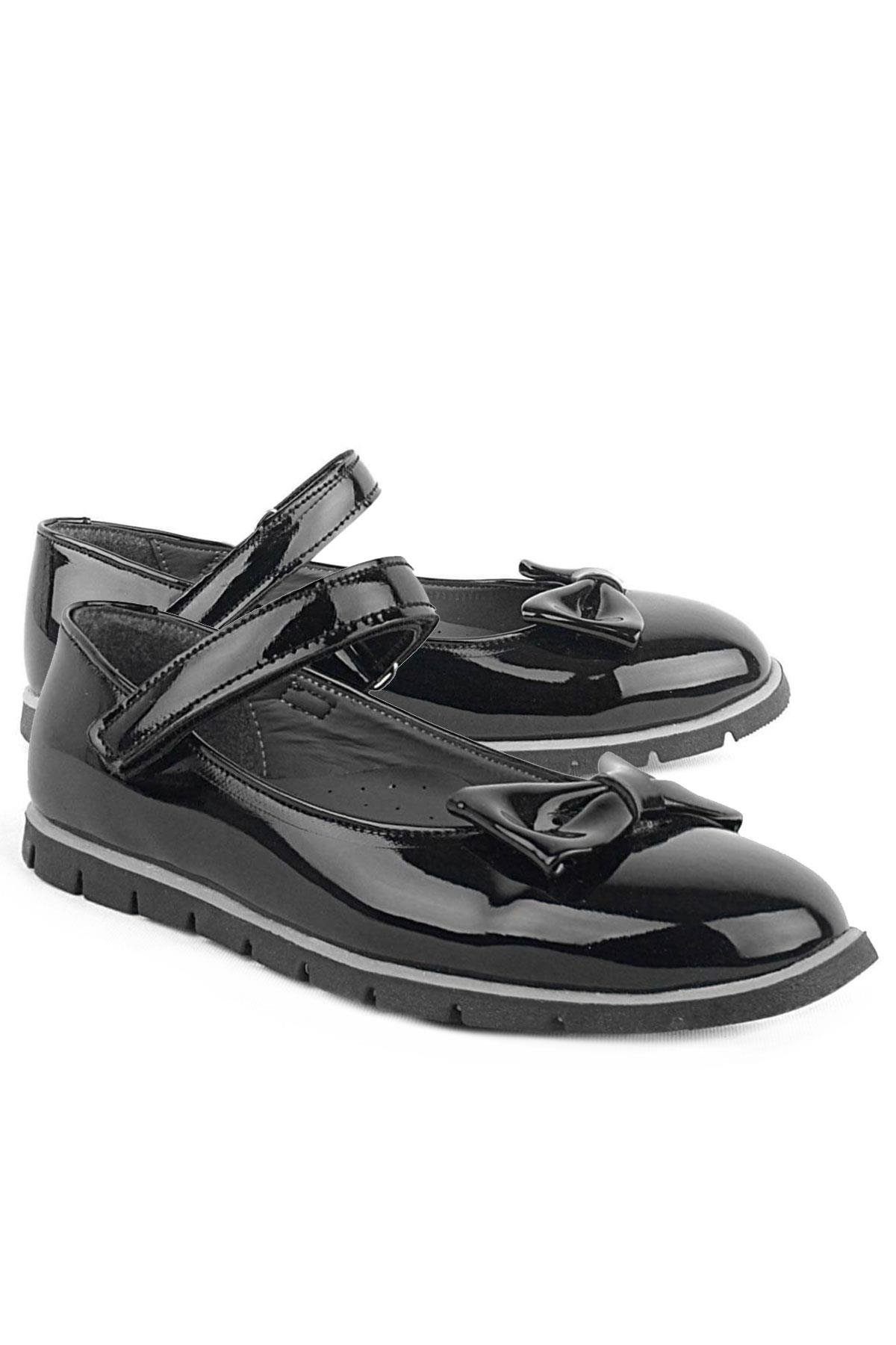 Siyah Rugan Fiyonklu Cırtlı Kız Çocuk Babet - Görsel 6